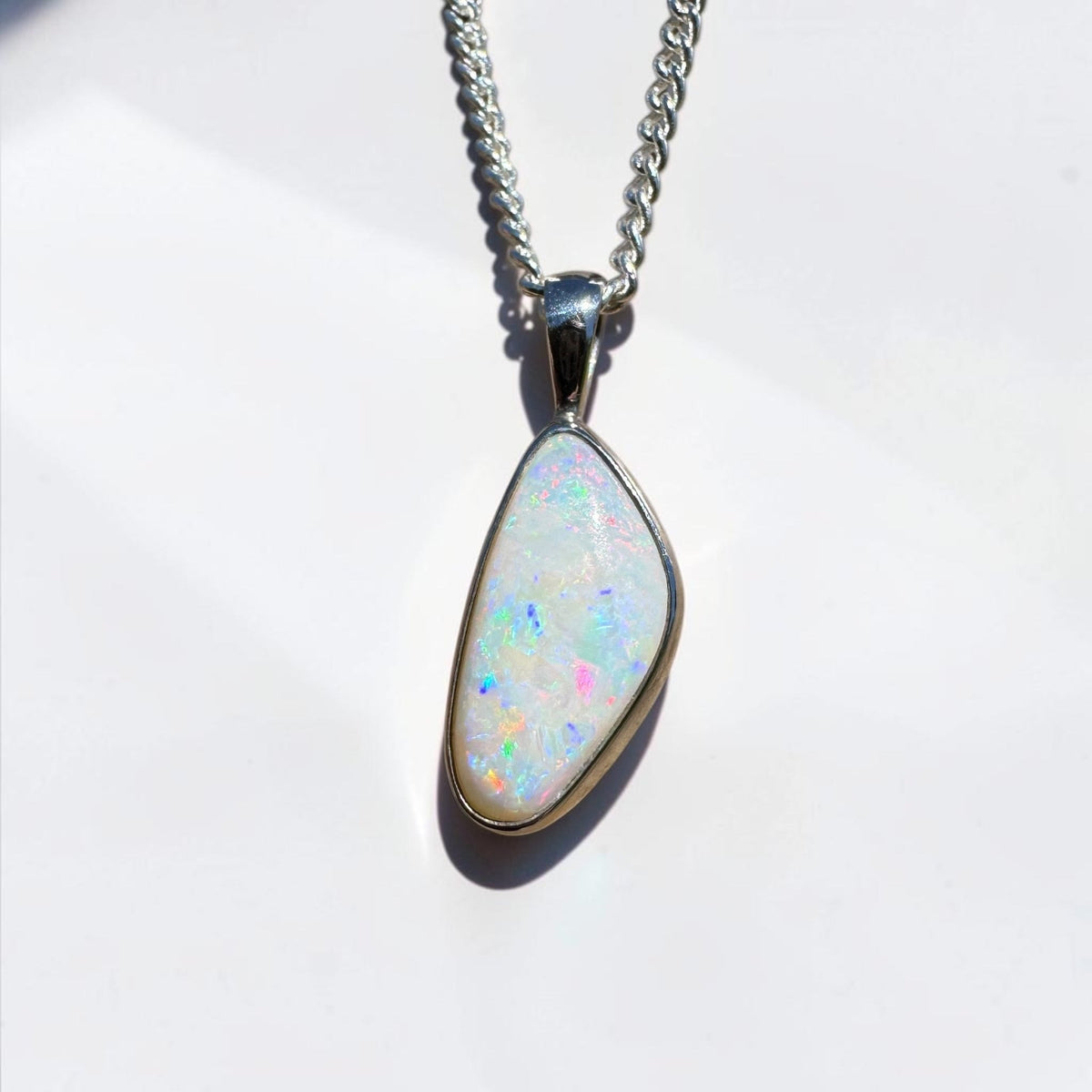 2.5ct Lightning Ridge White Opal Pendant Necklace ~ 'Goodooga Gleam' | 925 Sterling Silver | Solid Australian Opal