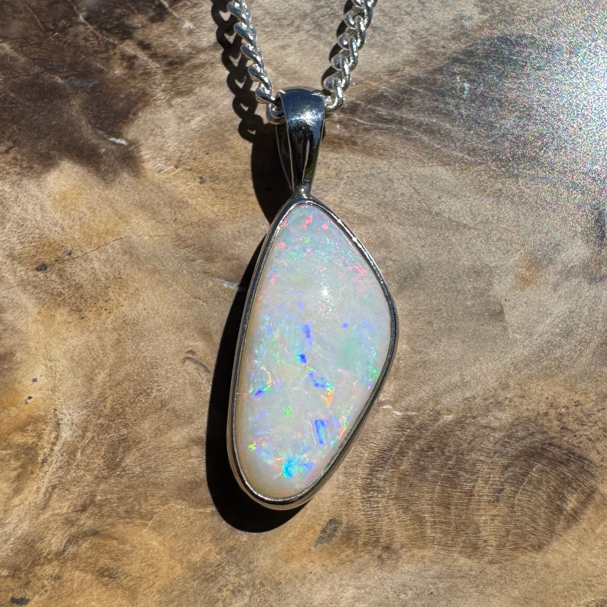 2.5ct Lightning Ridge White Opal Pendant Necklace ~ 'Goodooga Gleam' | 925 Sterling Silver | Solid Australian Opal