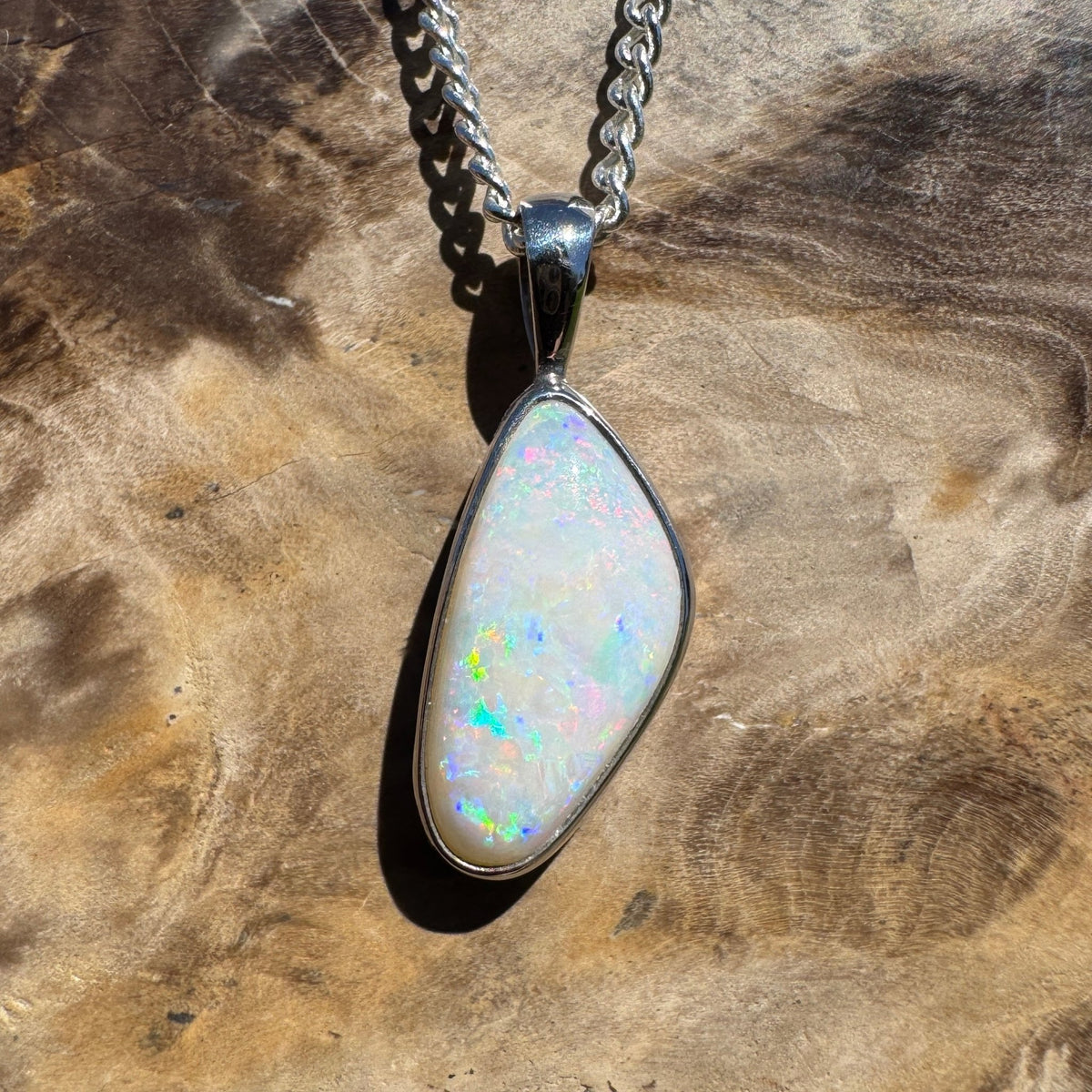 2.5ct Lightning Ridge White Opal Pendant Necklace ~ 'Goodooga Gleam' | 925 Sterling Silver | Solid Australian Opal