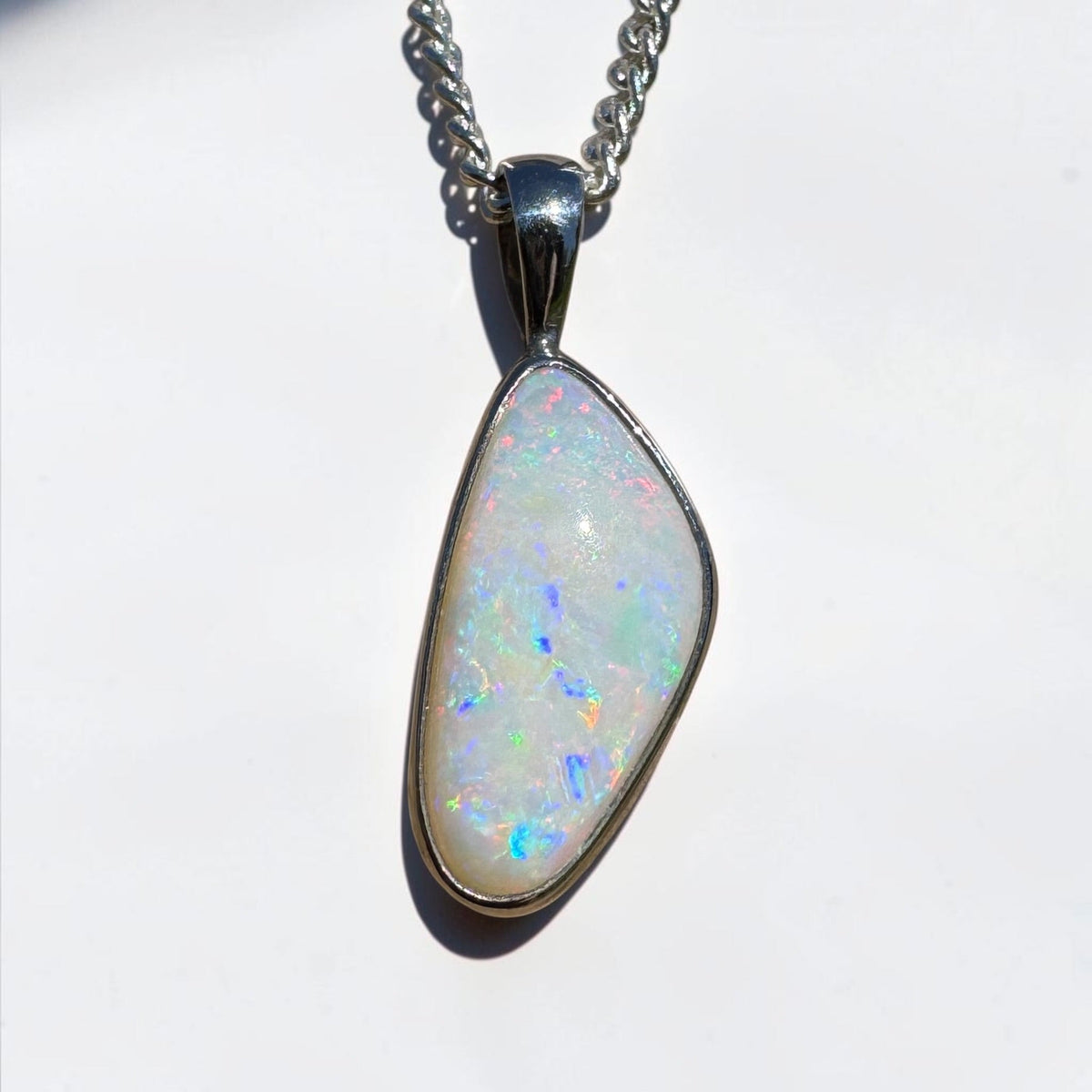 2.5ct Lightning Ridge White Opal Pendant Necklace ~ 'Goodooga Gleam' | 925 Sterling Silver | Solid Australian Opal