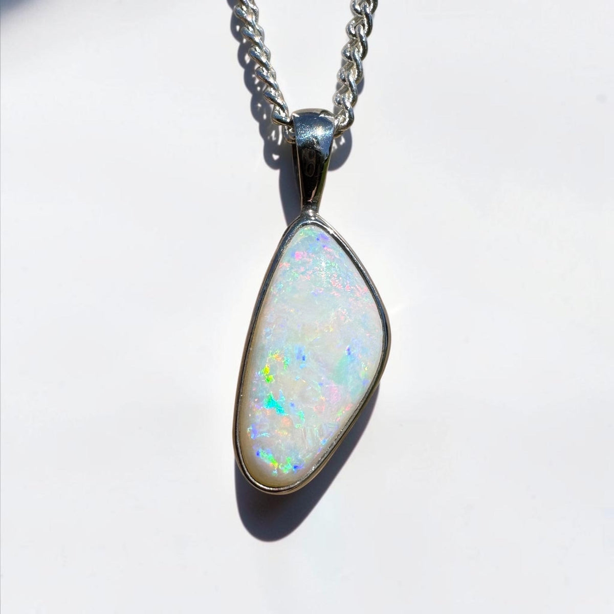 2.5ct Lightning Ridge White Opal Pendant Necklace ~ 'Goodooga Gleam' | 925 Sterling Silver | Solid Australian Opal