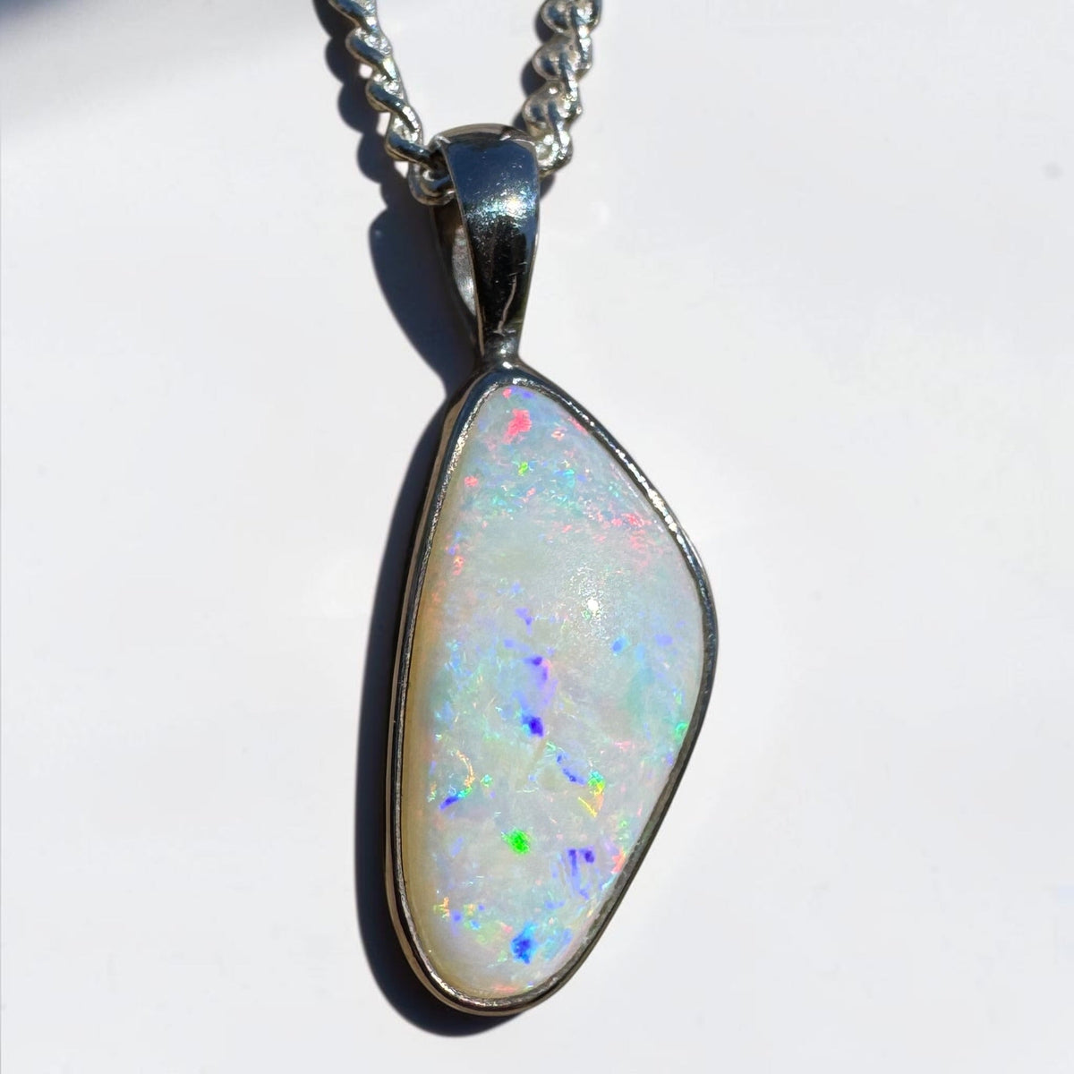 2.5ct Lightning Ridge White Opal Pendant Necklace ~ 'Goodooga Gleam' | 925 Sterling Silver | Solid Australian Opal