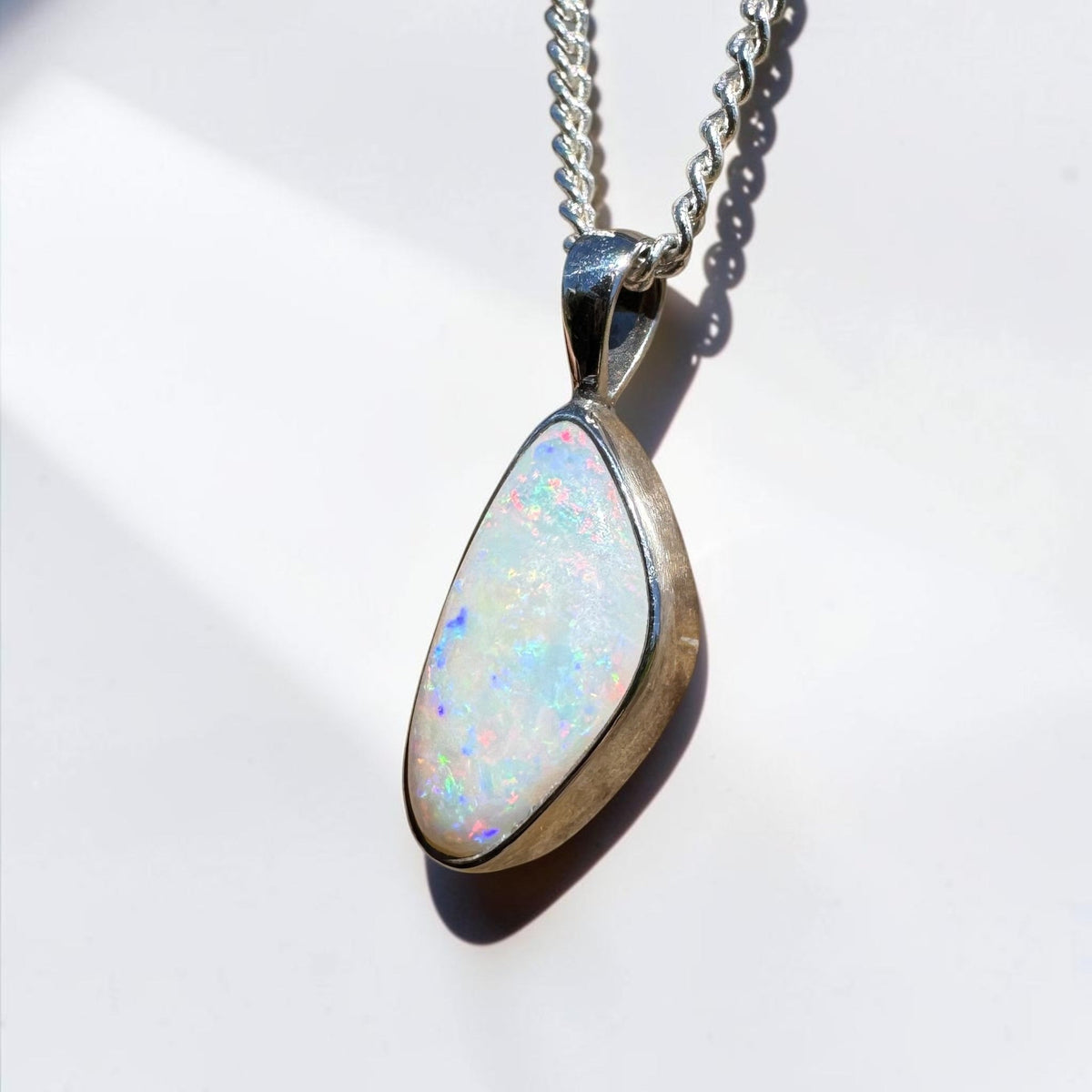2.5ct Lightning Ridge White Opal Pendant Necklace ~ 'Goodooga Gleam' | 925 Sterling Silver | Solid Australian Opal