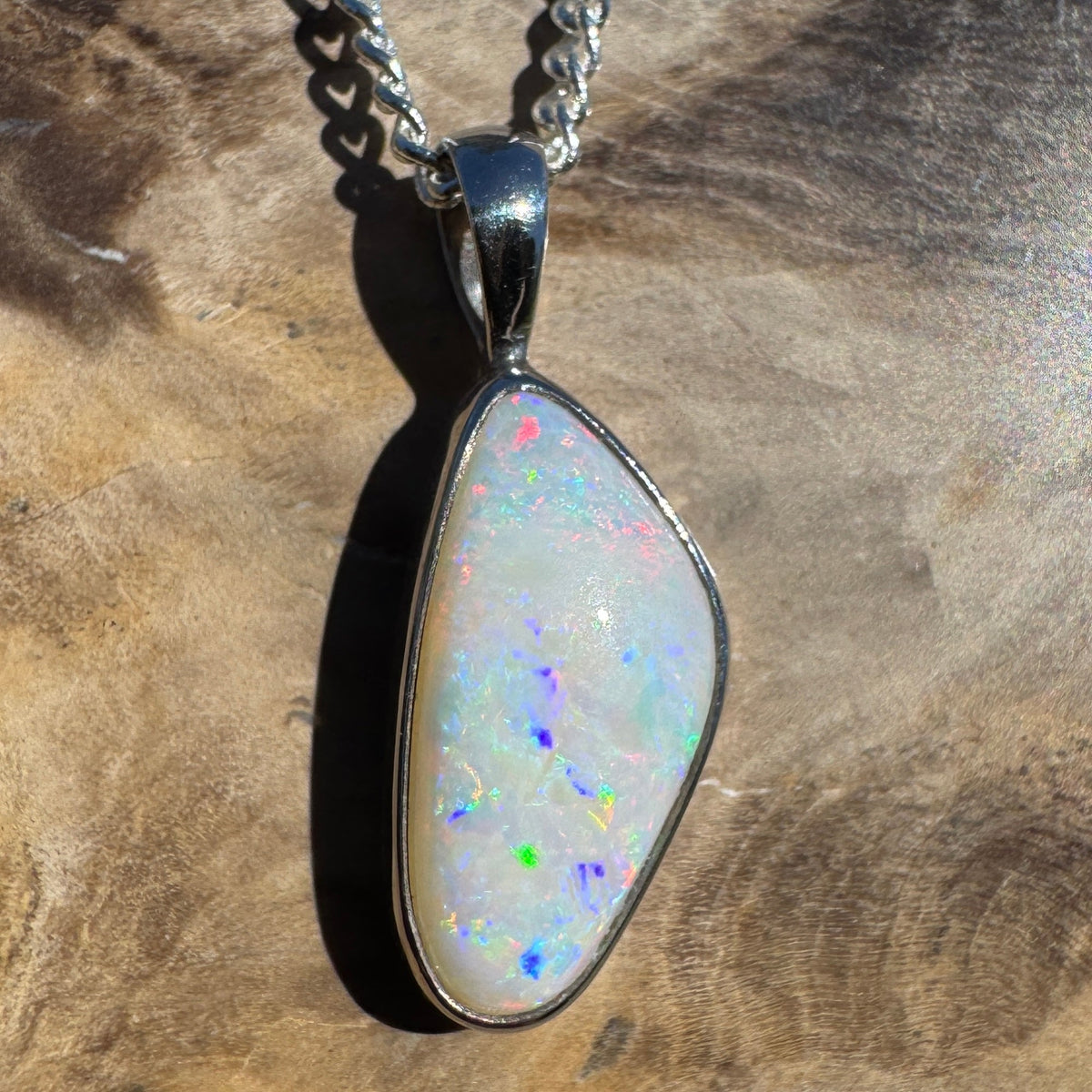 2.5ct Lightning Ridge White Opal Pendant Necklace ~ 'Goodooga Gleam' | 925 Sterling Silver | Solid Australian Opal