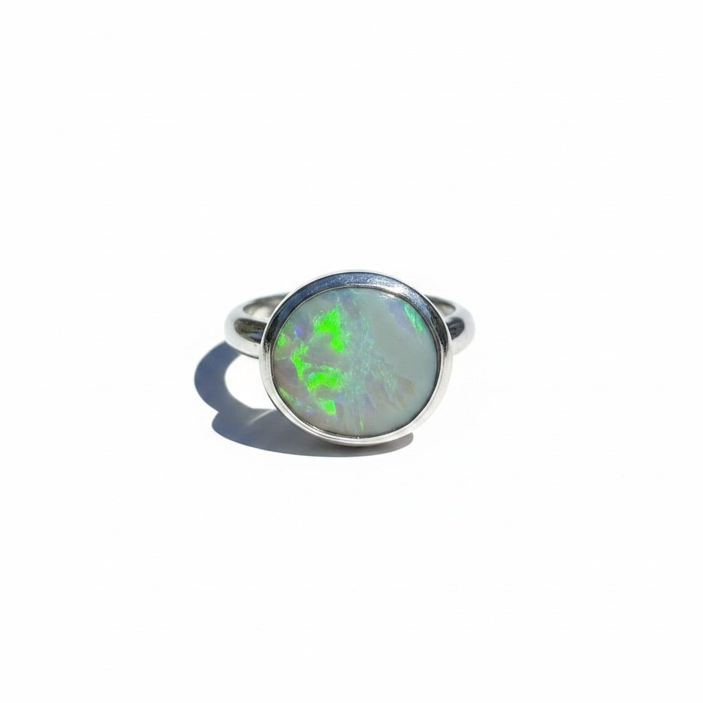 2.5ct Solid Lightning Ridge Opal Ring ~'Azure Flame Glow' | 925 Sterling Silver | Solid Australian Opal