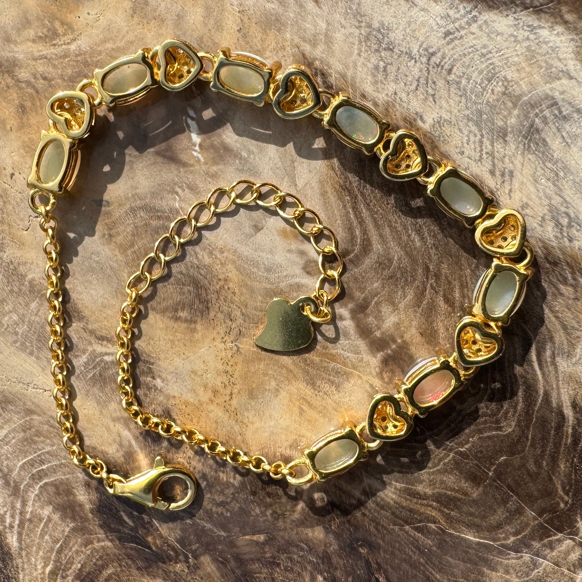 2.4ct Coober Pedy Opal Bracelet ~ 'Freo Gold Flare' | Gold Coated 925 Sterling Silver | Solid Australian Opal