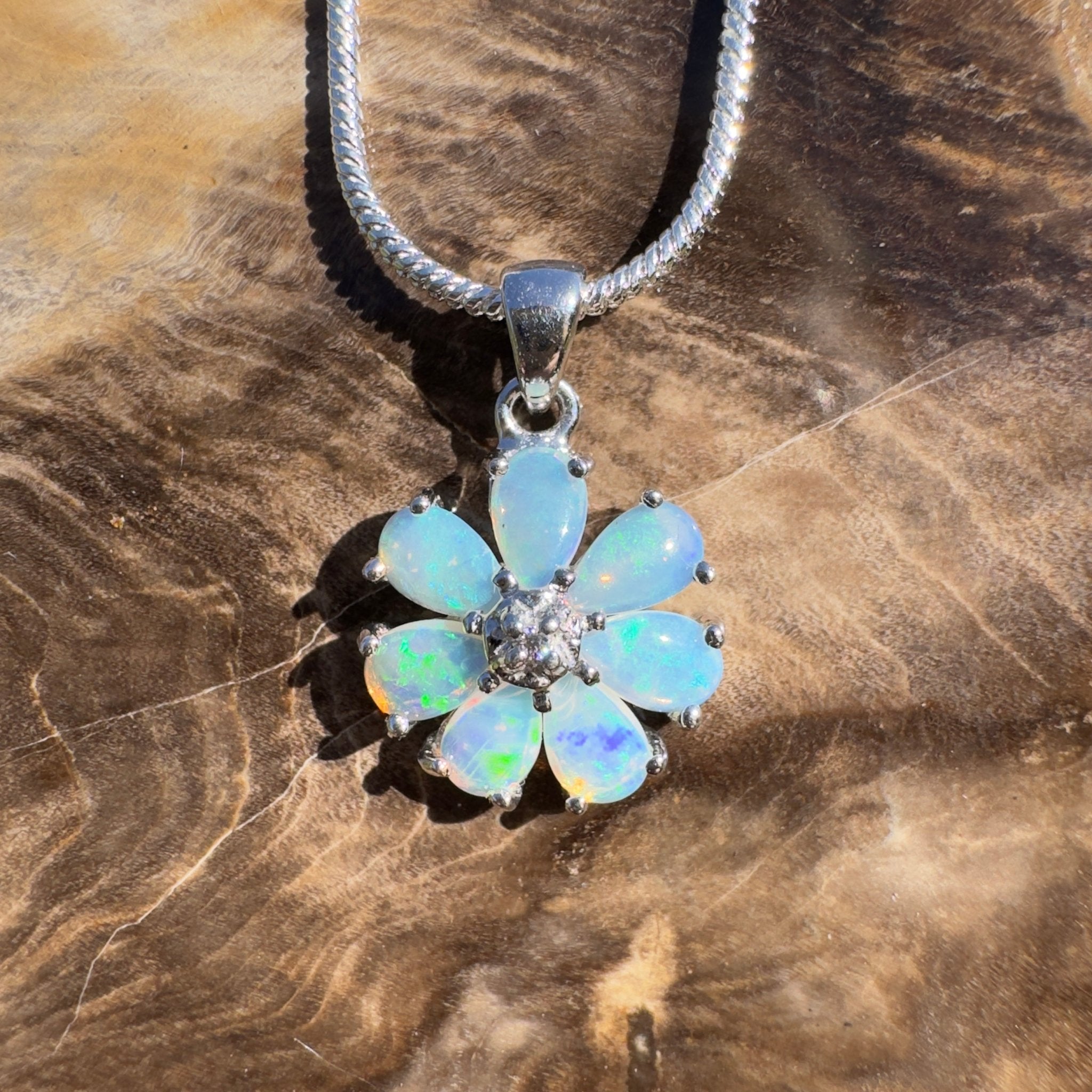 2.8ct Coober Pedy Opal Pendant Necklace ~ 'Snowy Mountains Blues' | 925 Sterling Silver | Solid Australian Opal