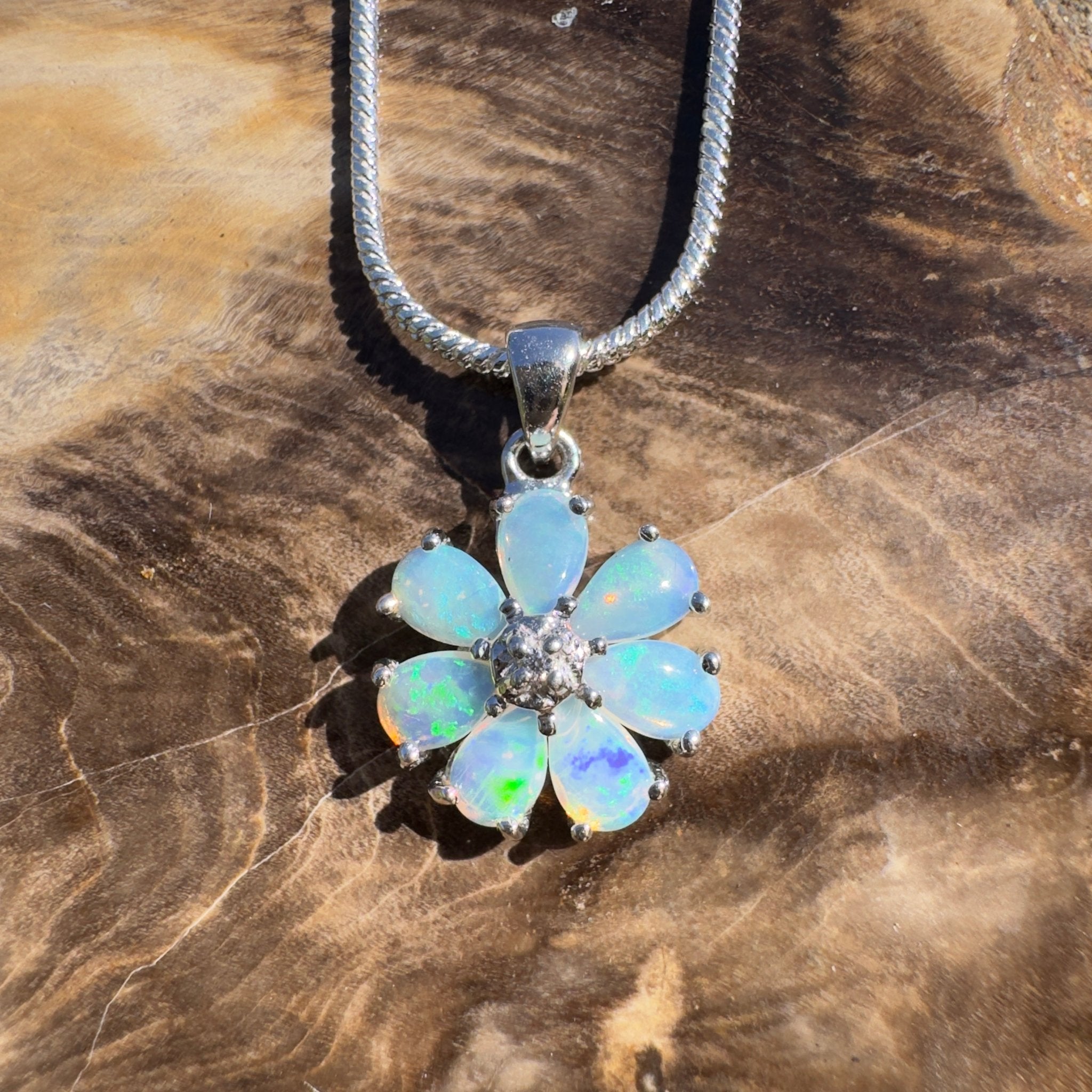 2.8ct Coober Pedy Opal Pendant Necklace ~ 'Snowy Mountains Blues' | 925 Sterling Silver | Solid Australian Opal
