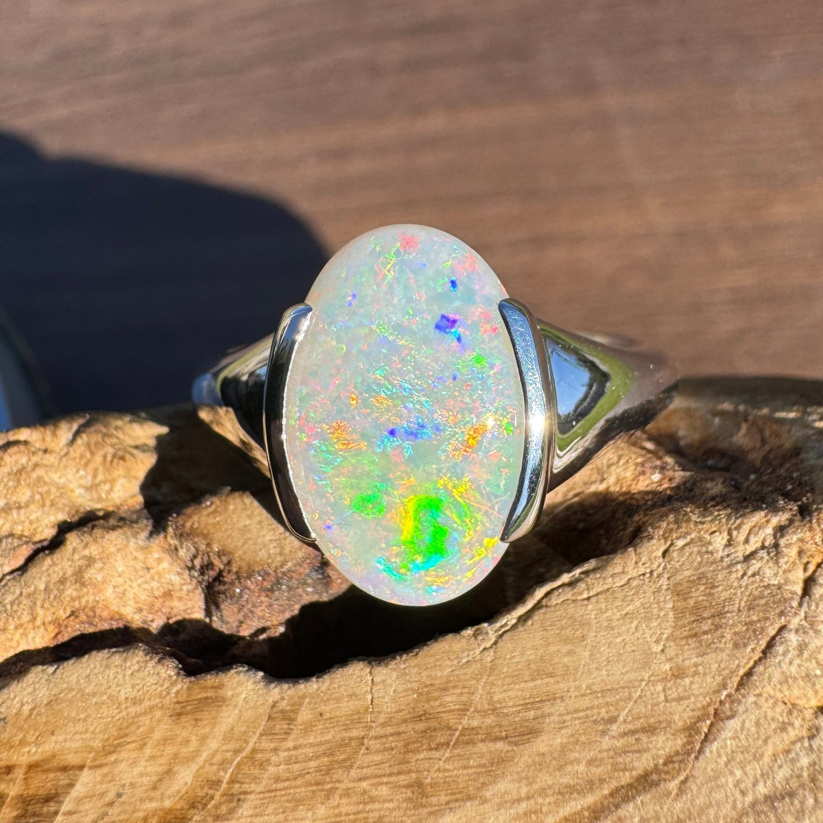 2.8ct Coober Pedy Opal Ring ~ 'Barossa Spectrum' | 925 Sterling Silver | Solid Australian Opal