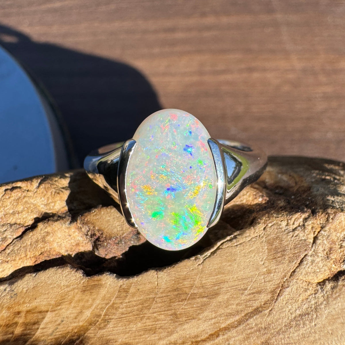 2.8ct Coober Pedy Opal Ring ~ 'Barossa Spectrum' | 925 Sterling Silver | Solid Australian Opal