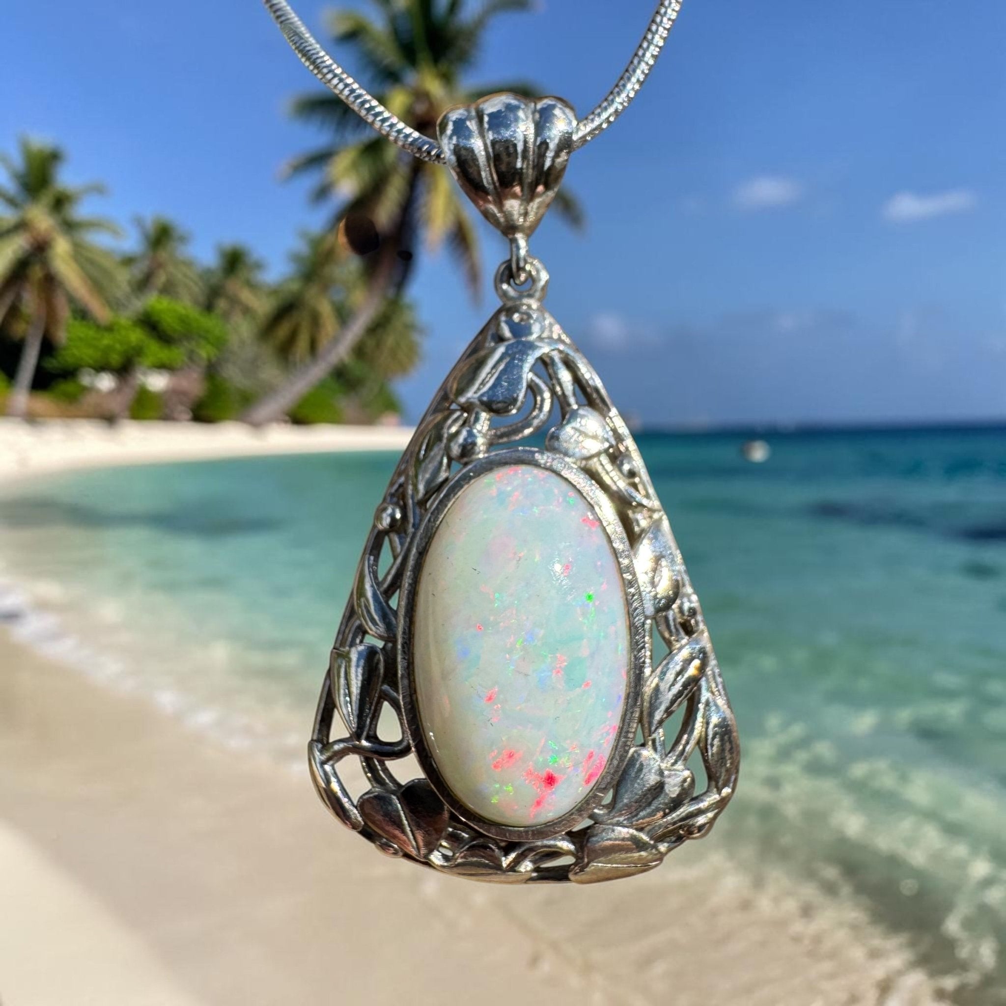 2.9ct Coober Pedy Opal Pendant Necklace ~ 'Coral Coast Fire' | 925 Sterling Silver | Solid Australian Opal