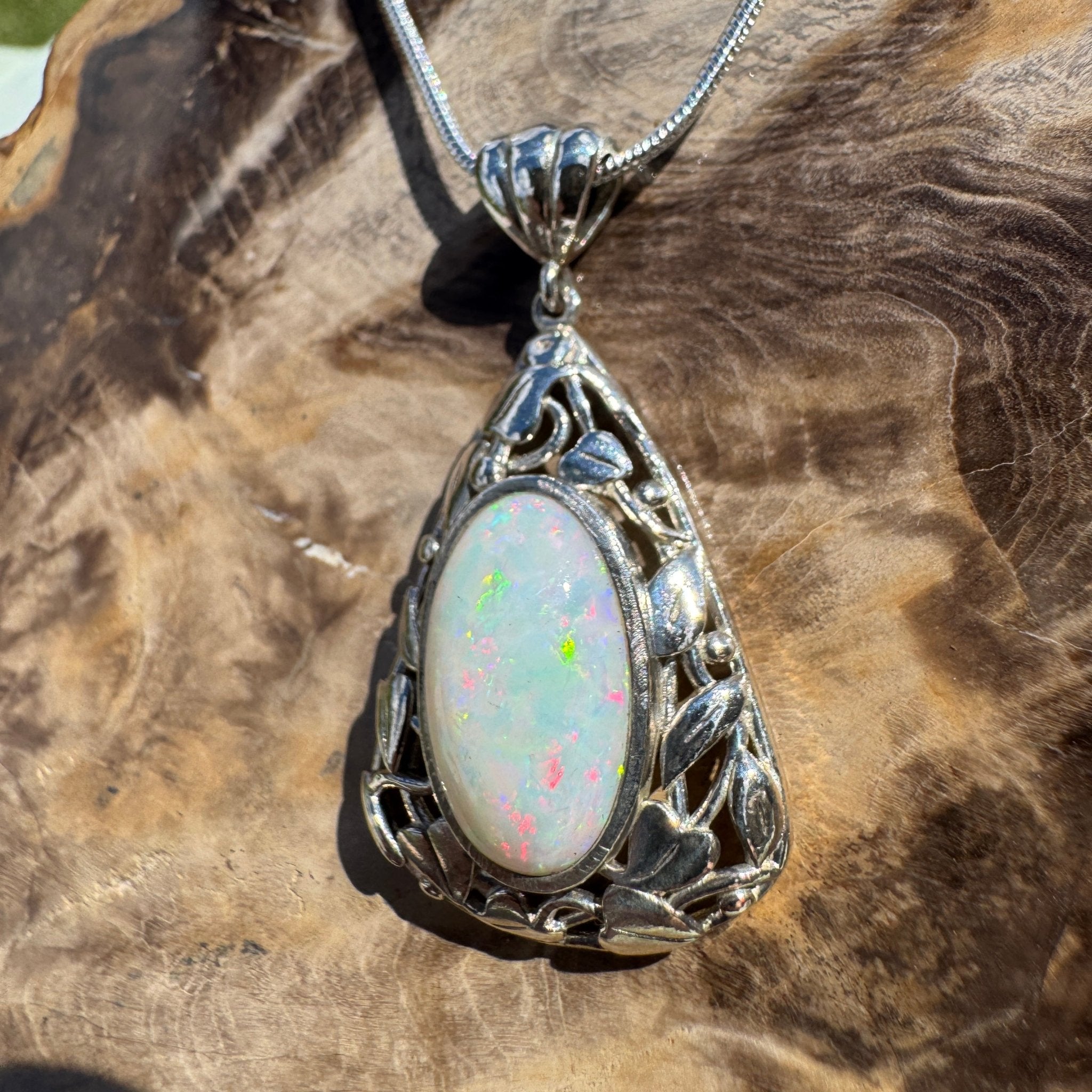 2.9ct Coober Pedy Opal Pendant Necklace ~ 'Coral Coast Fire' | 925 Sterling Silver | Solid Australian Opal