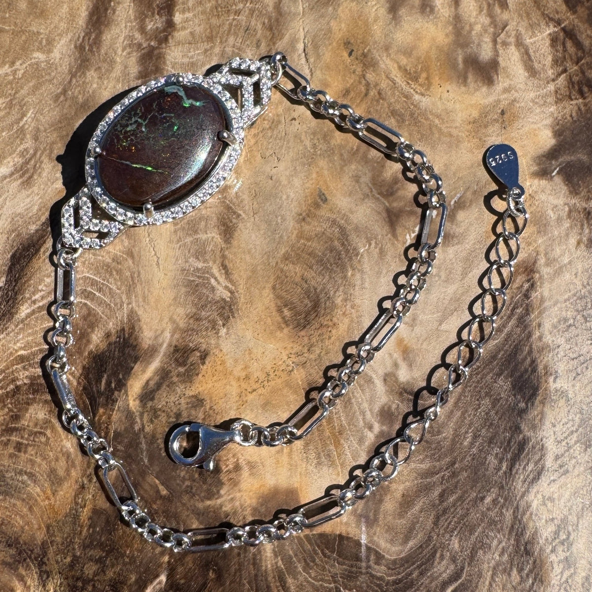 2.9ct Queensland Opal Bracelet ~ 'Murray River Green' | 925 Sterling Silver | Solid Australian Opal