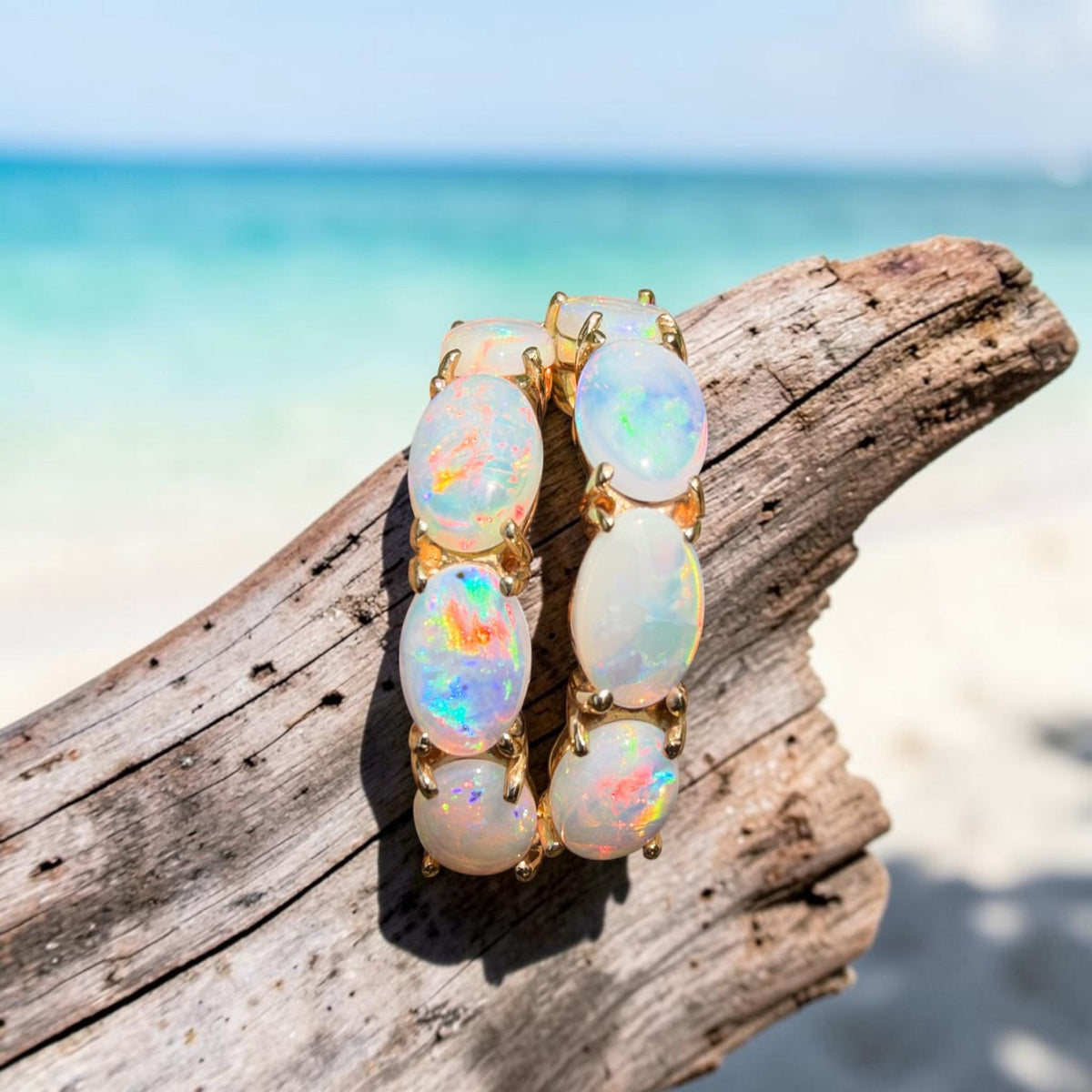 2ct Coober Pedy Opal Half Hoop Stud Earrings ~ 'Ulladulla Arc' | 14ct Yellow Gold | Solid Australian Opal