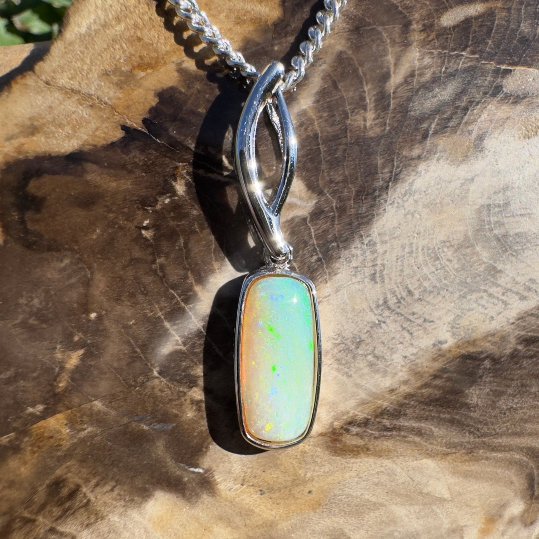 2ct Coober Pedy Opal Pendant Necklace ~ 'Currumbin Green' | 925 Sterling Silver | Solid Australian Opal