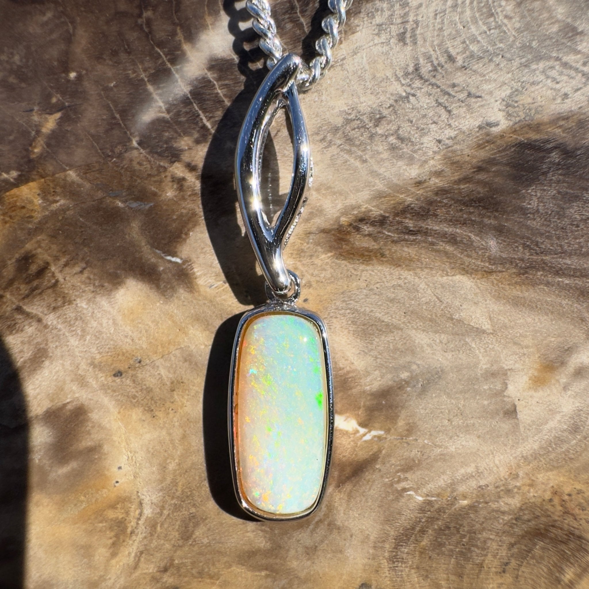 2ct Coober Pedy Opal Pendant Necklace ~ 'Currumbin Green' | 925 Sterling Silver | Solid Australian Opal