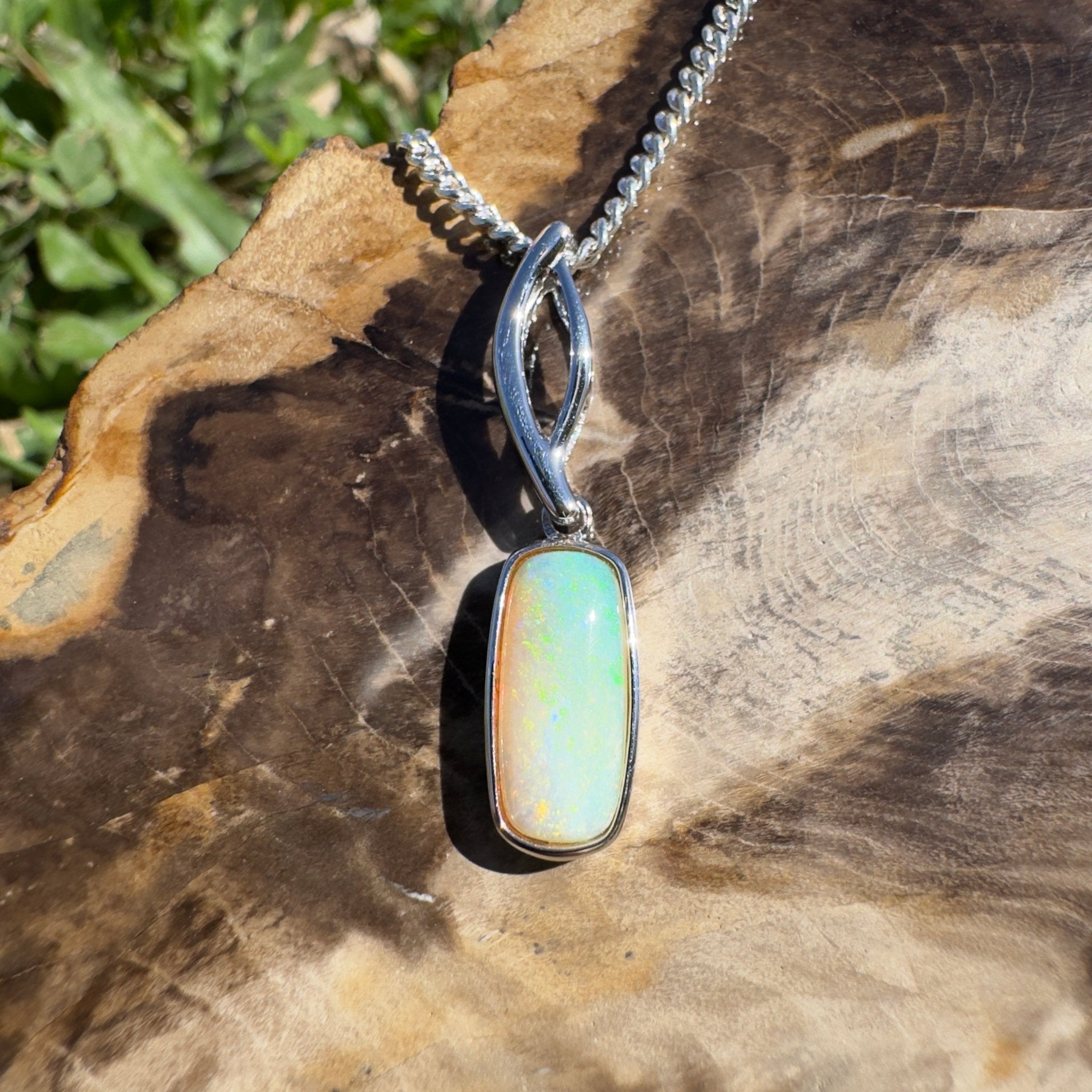 2ct Coober Pedy Opal Pendant Necklace ~ 'Currumbin Green' | 925 Sterling Silver | Solid Australian Opal