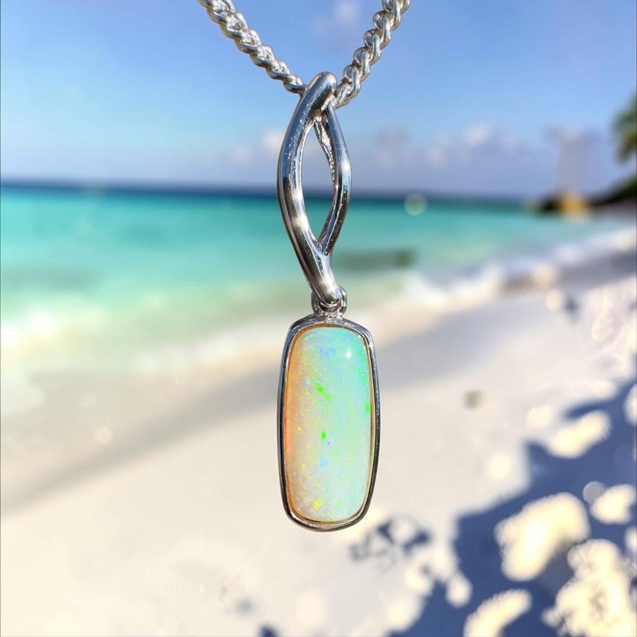 2ct Coober Pedy Opal Pendant Necklace ~ 'Currumbin Green' | 925 Sterling Silver | Solid Australian Opal