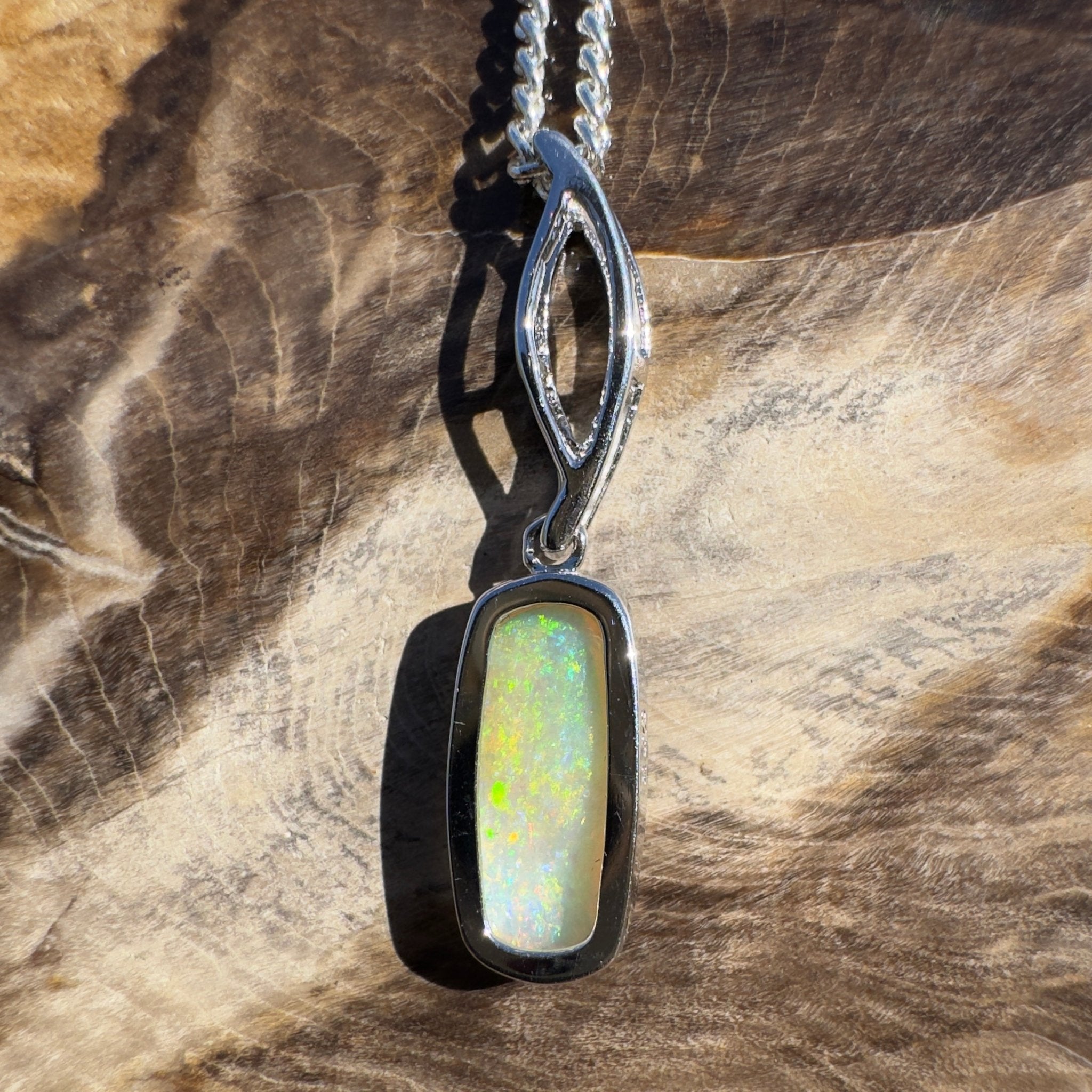 2ct Coober Pedy Opal Pendant Necklace ~ 'Currumbin Green' | 925 Sterling Silver | Solid Australian Opal