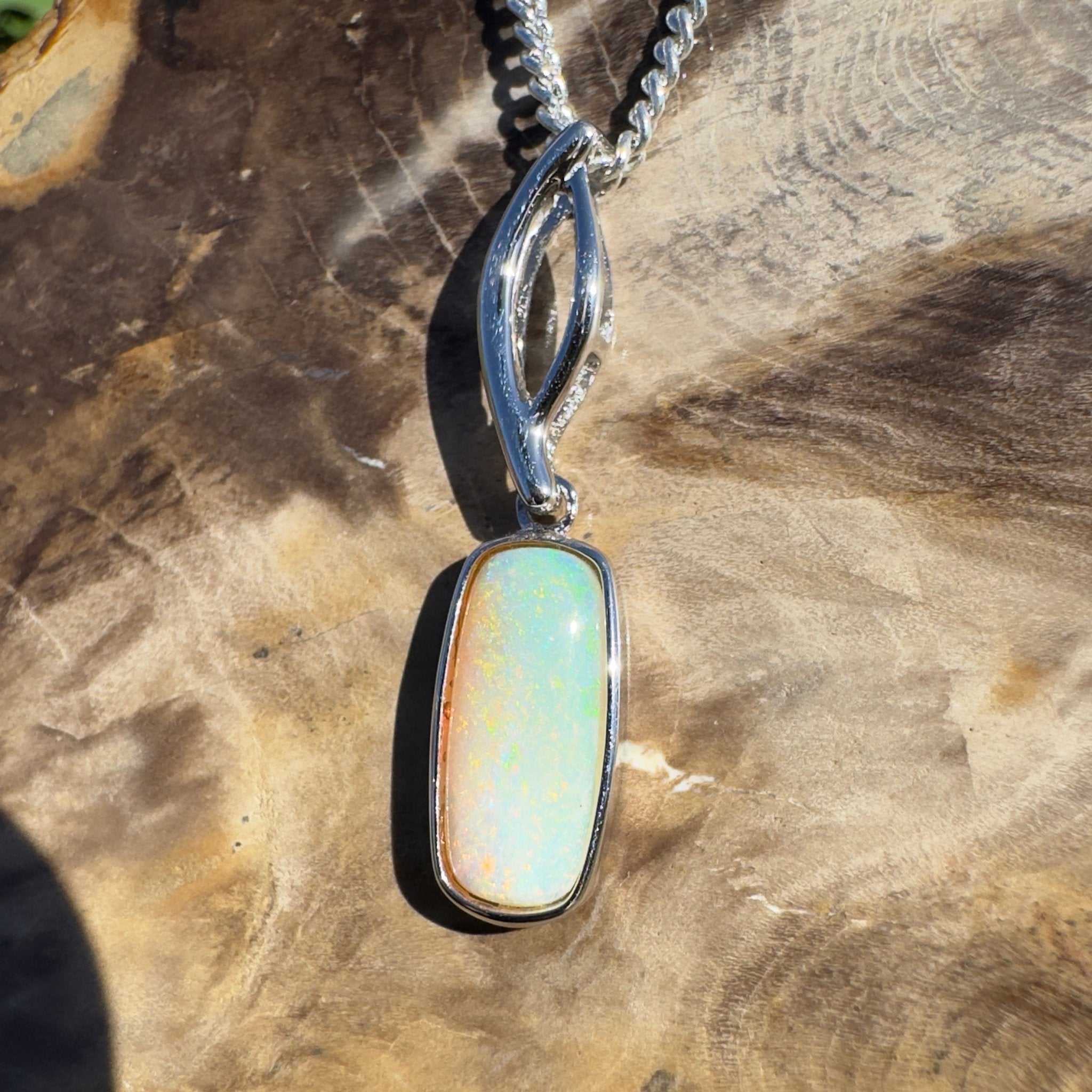 2ct Coober Pedy Opal Pendant Necklace ~ 'Currumbin Green' | 925 Sterling Silver | Solid Australian Opal
