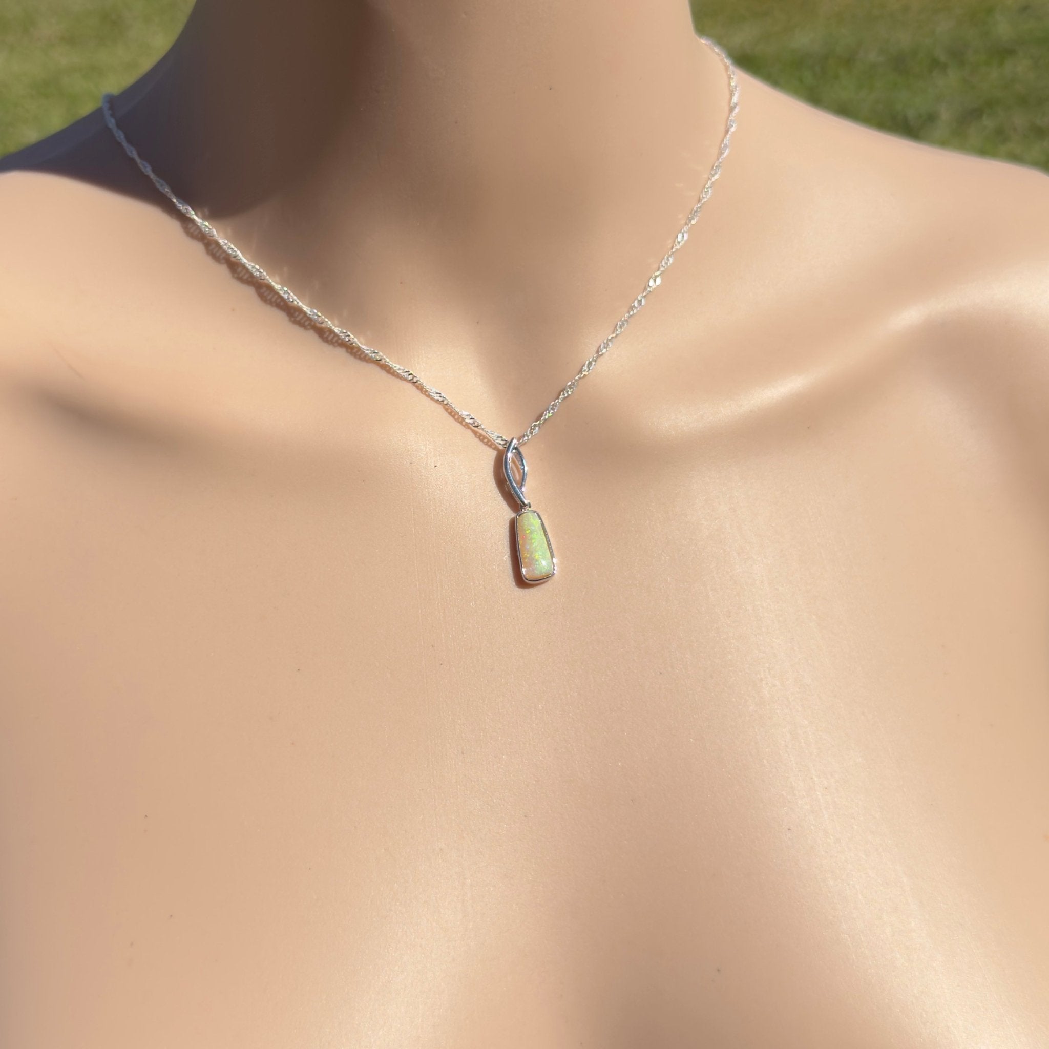 2ct Coober Pedy Opal Pendant Necklace ~ 'Greenmount Tide' | 925 Sterling Silver | Solid Australian Opal