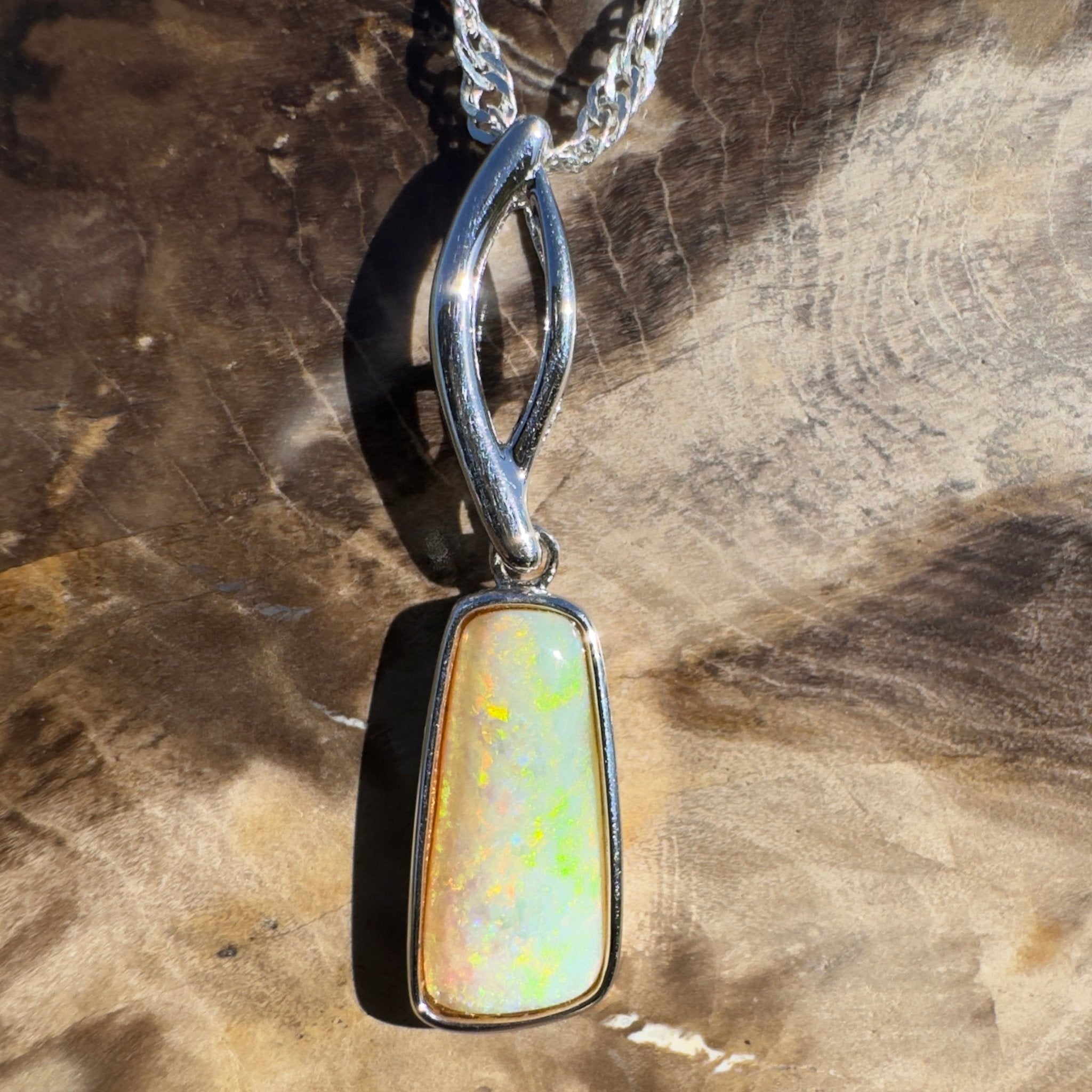 2ct Coober Pedy Opal Pendant Necklace ~ 'Greenmount Tide' | 925 Sterling Silver | Solid Australian Opal