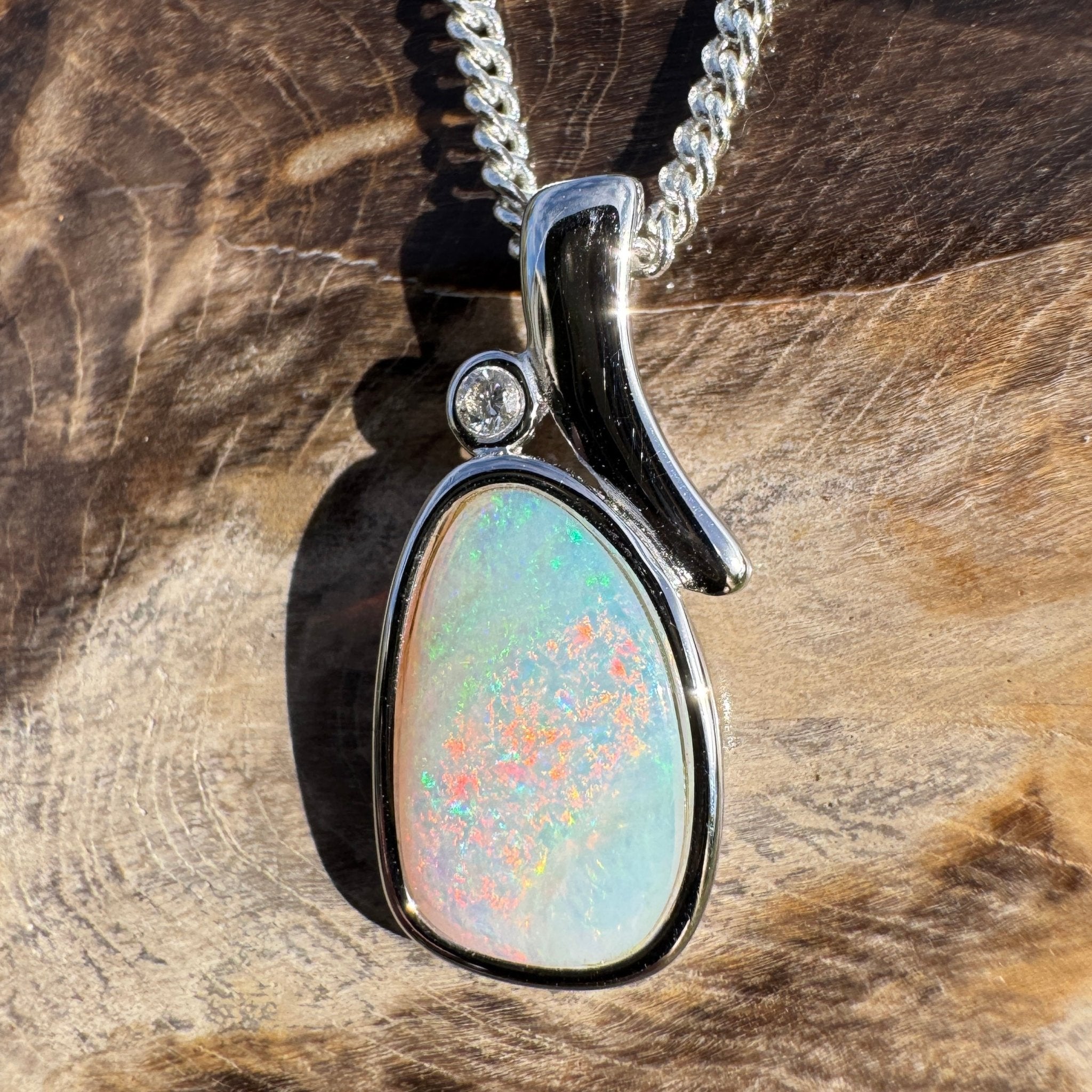 2ct Coober Pedy Opal Pendant Necklace ~ 'Hawker Highlands Fire' | 925 Sterling Silver | Solid Australian Opal