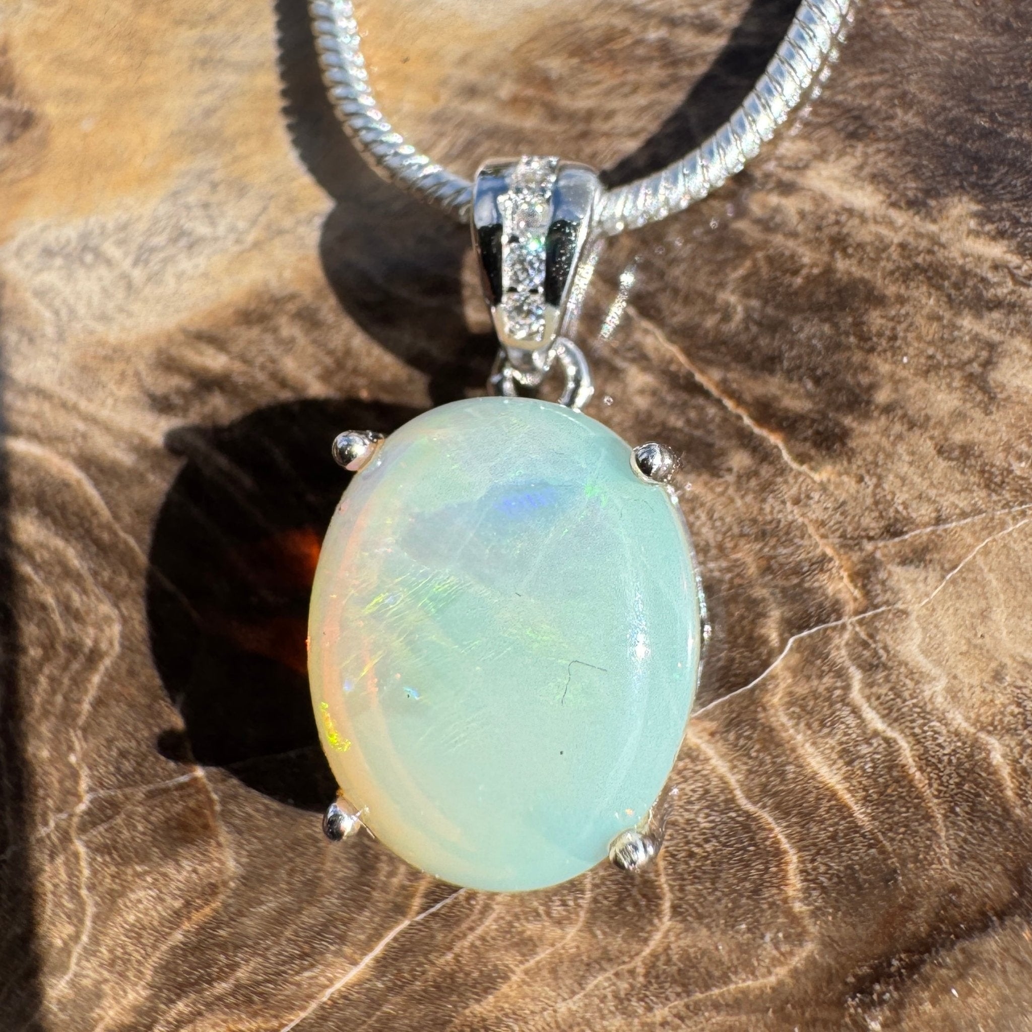 2ct Coober Pedy Opal Pendant Necklace ~ 'South Plains Fire' | 925 Sterling Silver | Solid Australian Opal