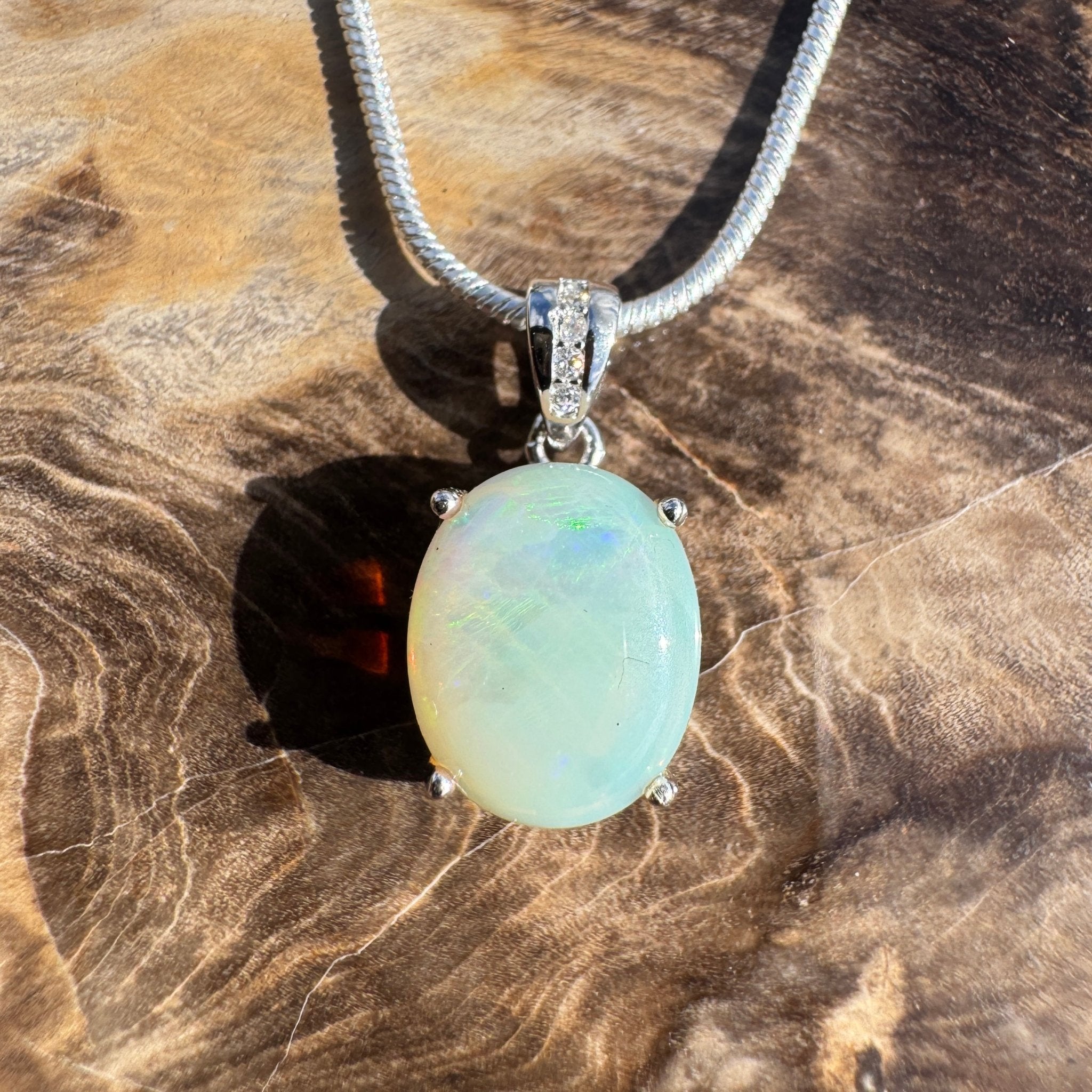 2ct Coober Pedy Opal Pendant Necklace ~ 'South Plains Fire' | 925 Sterling Silver | Solid Australian Opal