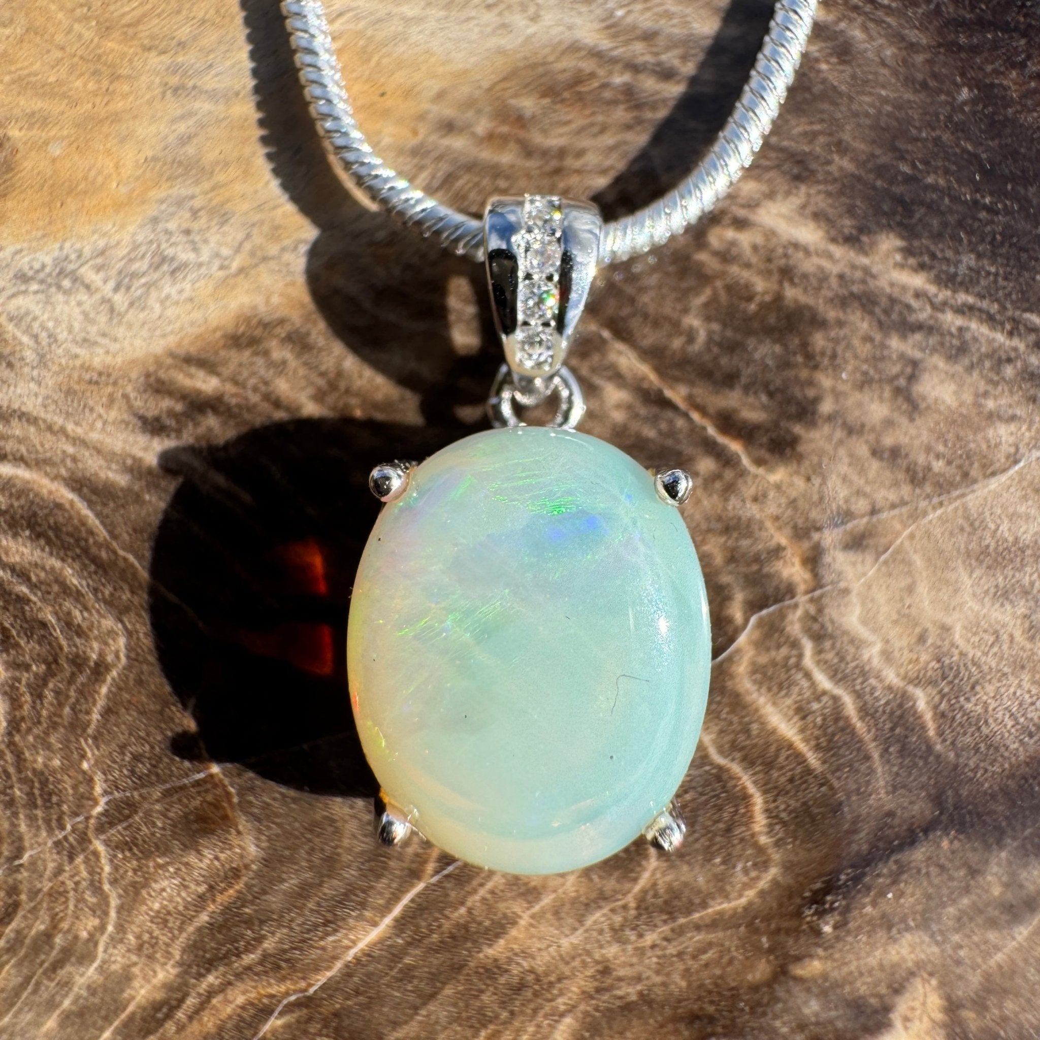 2ct Coober Pedy Opal Pendant Necklace ~ 'South Plains Fire' | 925 Sterling Silver | Solid Australian Opal
