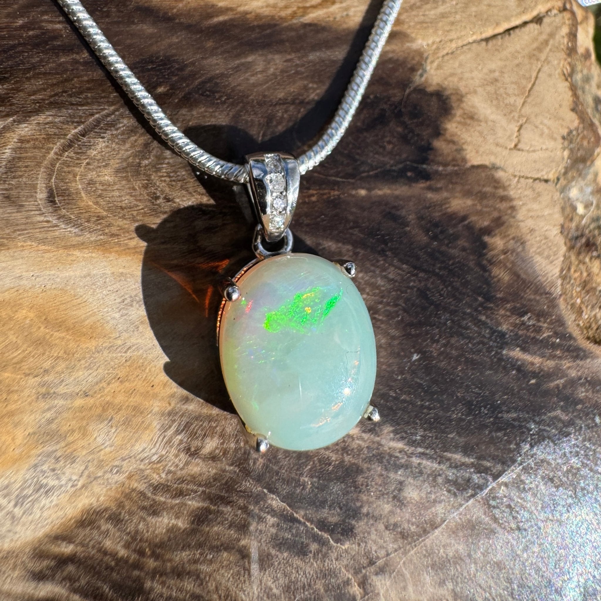 2ct Coober Pedy Opal Pendant Necklace ~ 'South Plains Fire' | 925 Sterling Silver | Solid Australian Opal