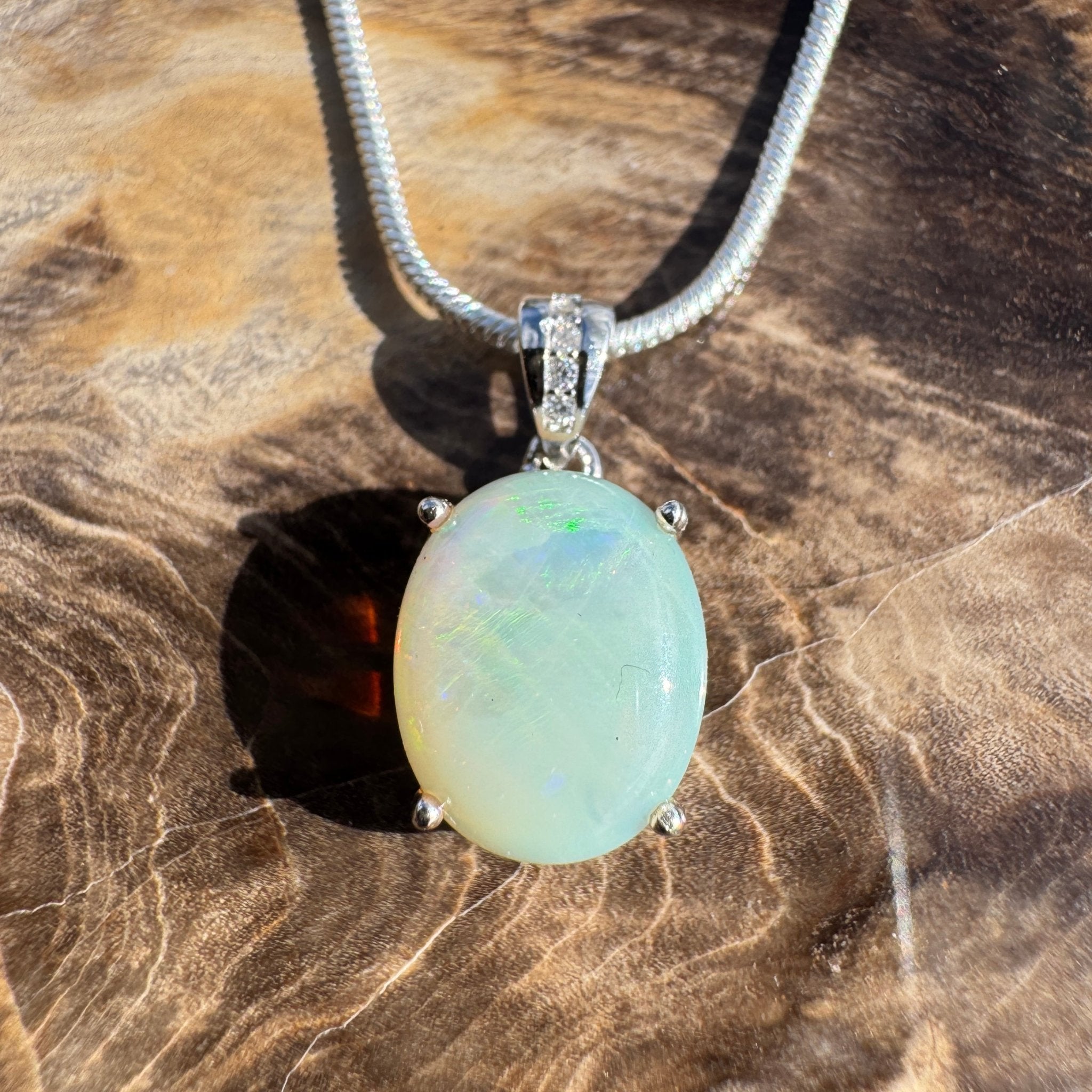 2ct Coober Pedy Opal Pendant Necklace ~ 'South Plains Fire' | 925 Sterling Silver | Solid Australian Opal