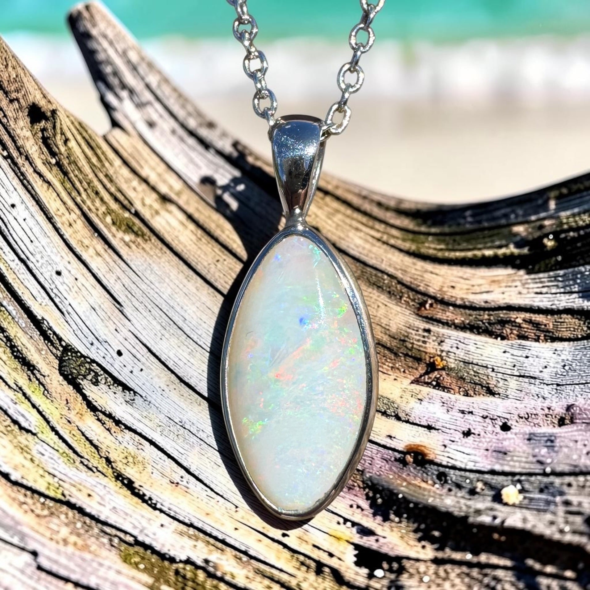 2ct Coober Pedy Opal Pendant Necklace ~ 'Sunshine Coast Spectrum' | 925 Sterling Silver | Solid Australian Opal