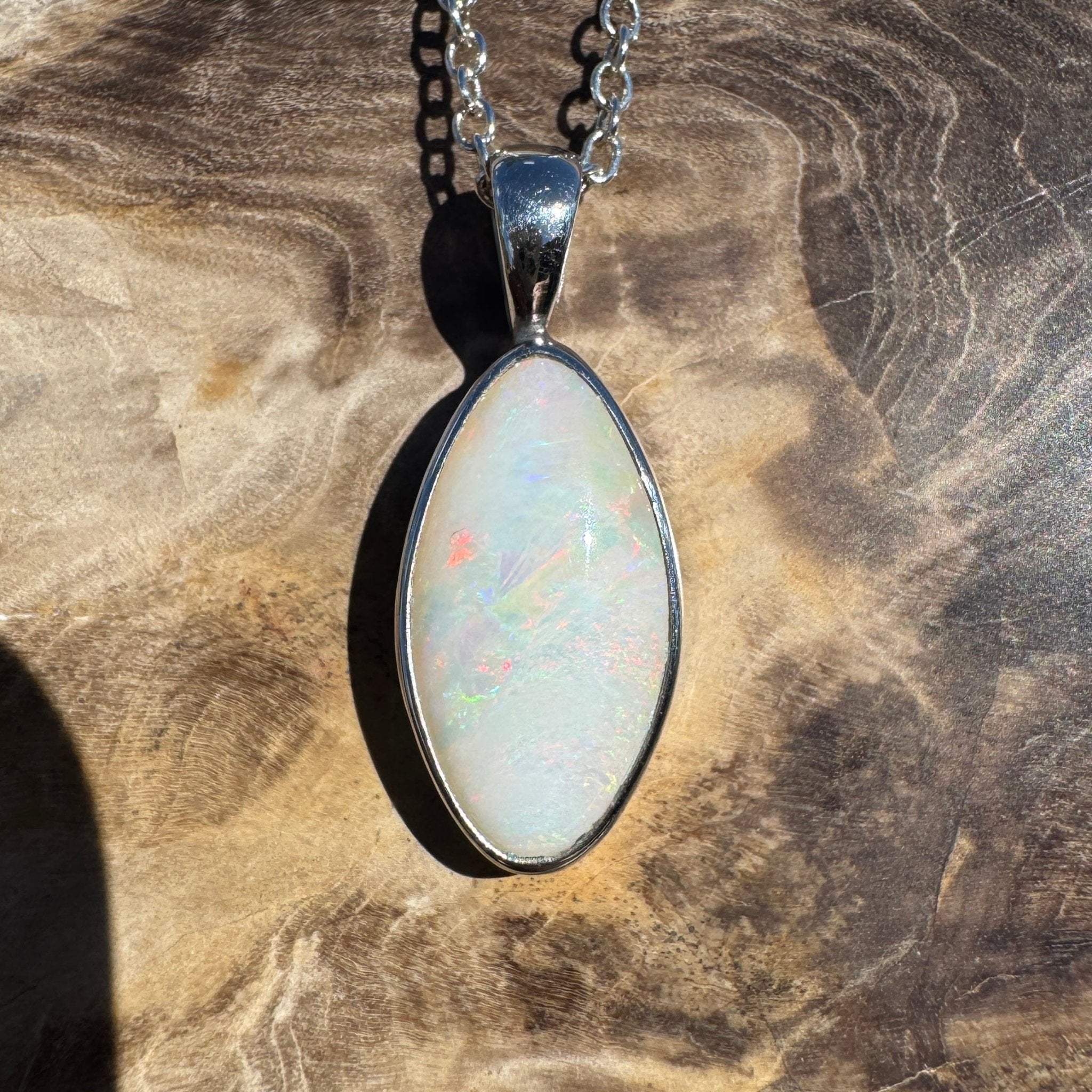 2ct Coober Pedy Opal Pendant Necklace ~ 'Sunshine Coast Spectrum' | 925 Sterling Silver | Solid Australian Opal