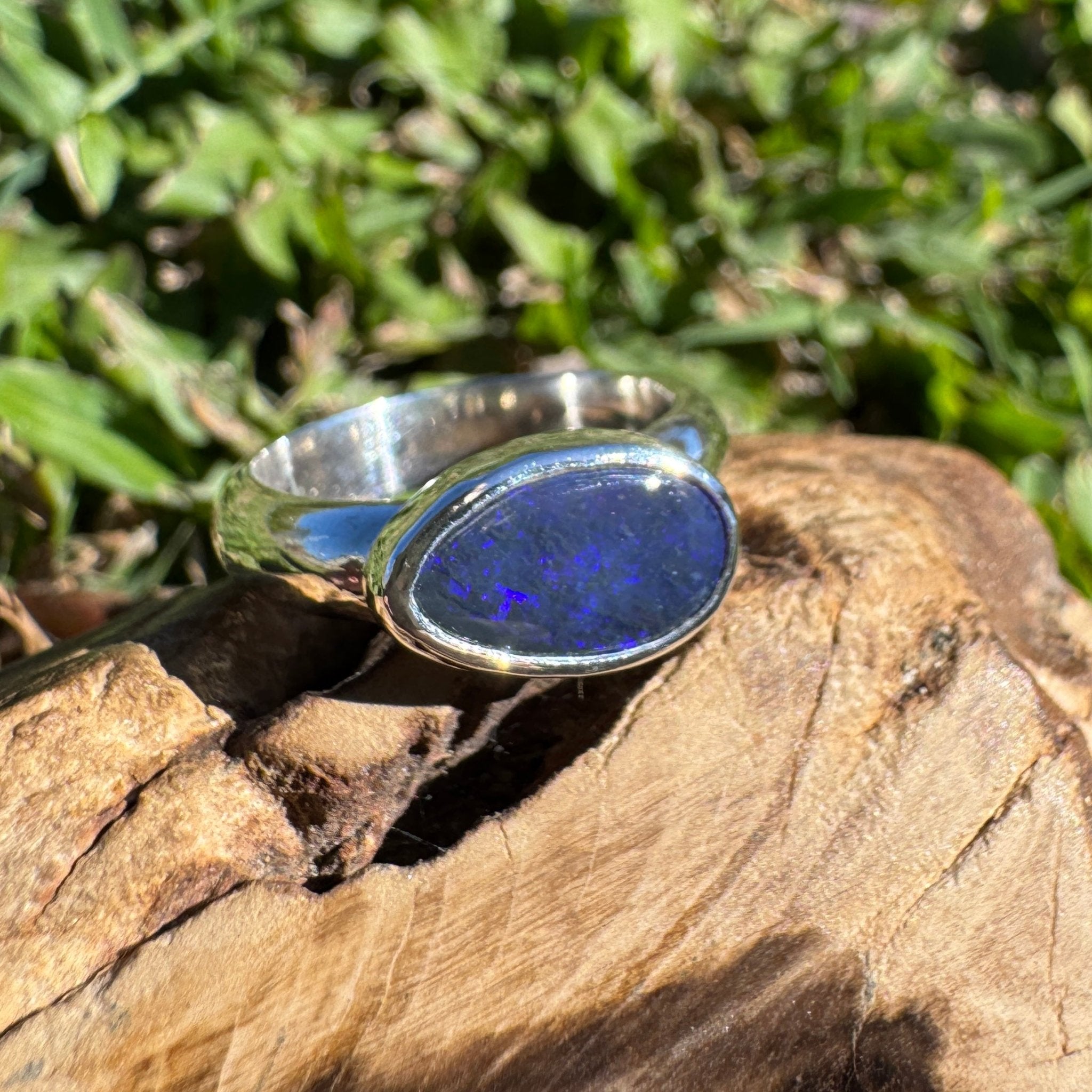 2ct Lightning Ridge Black Opal Ring ~ 'Freycinet Spectrum' | 925 Sterling Silver | Solid Australian Opal