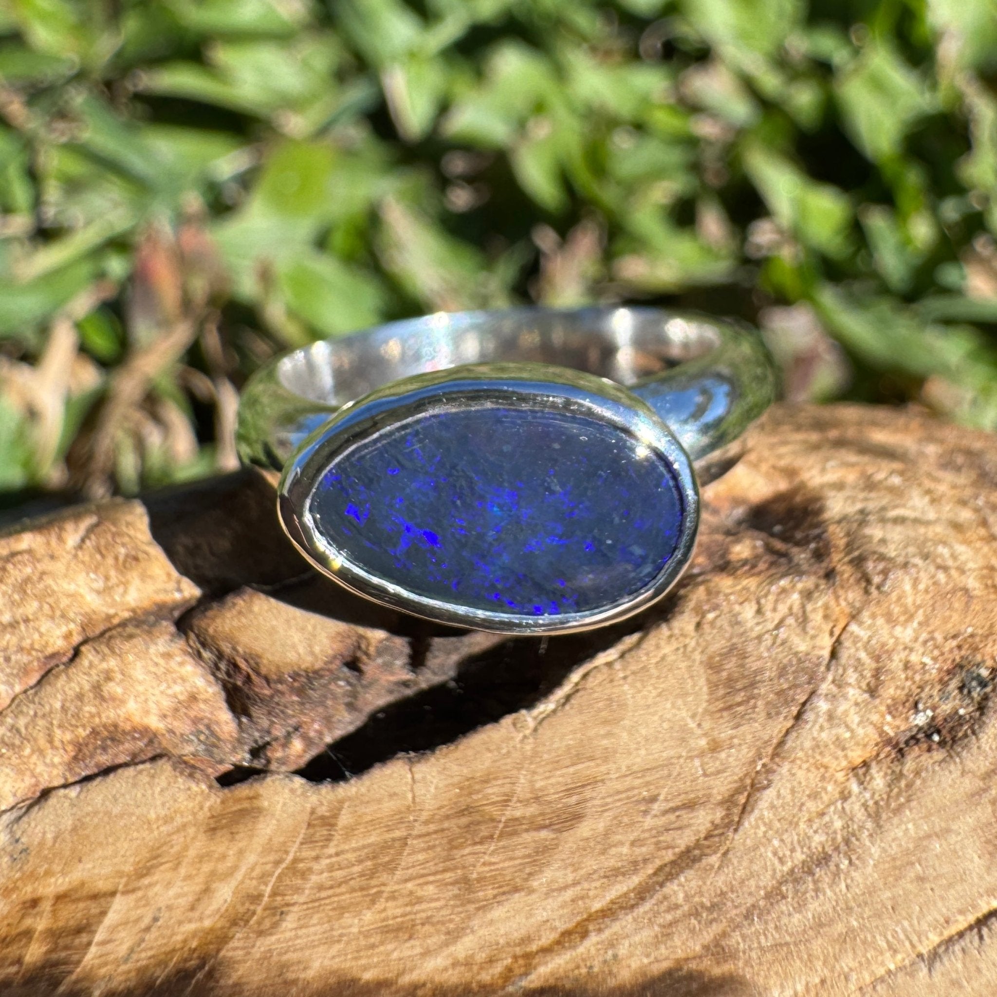 2ct Lightning Ridge Black Opal Ring ~ 'Freycinet Spectrum' | 925 Sterling Silver | Solid Australian Opal
