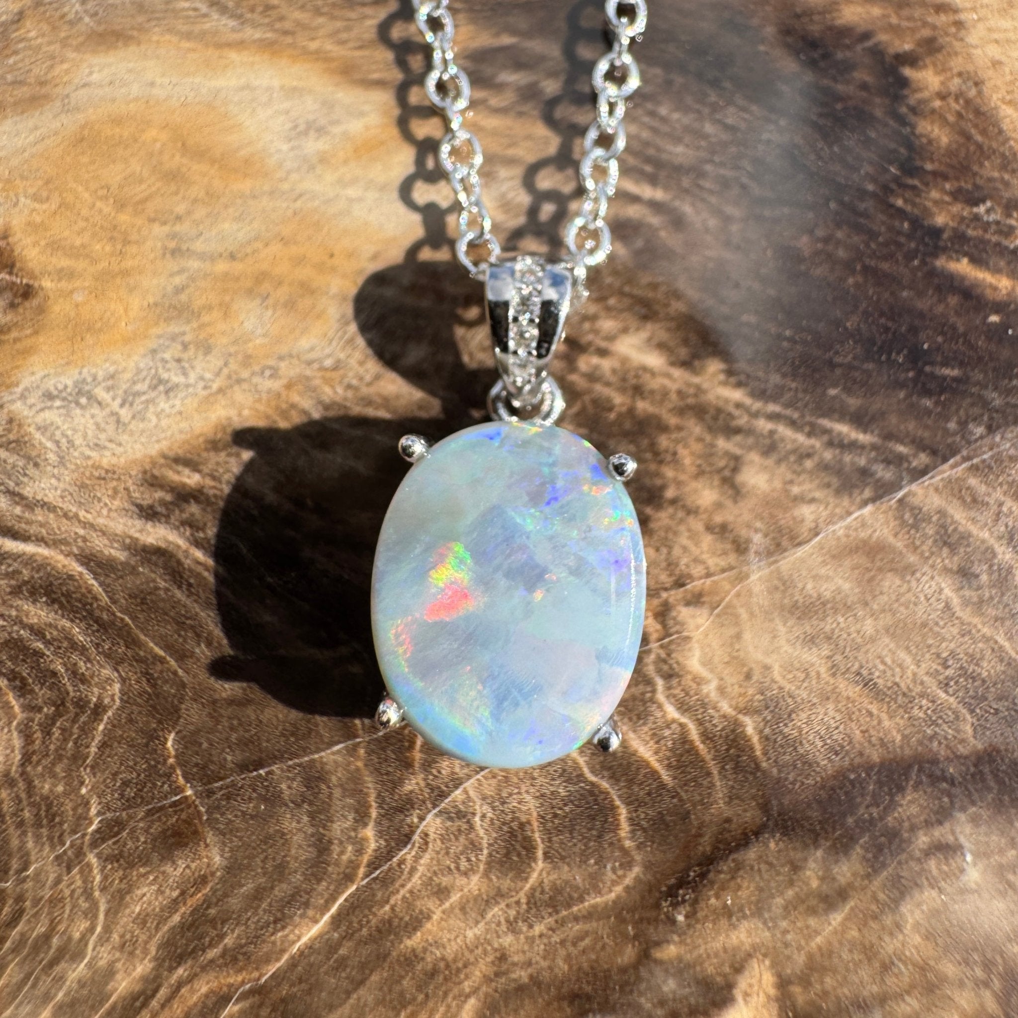 2ct Lightning Ridge Opal Pendant Necklace ~ 'Desert Prism' | 925 Sterling Silver | Solid Australian Opal