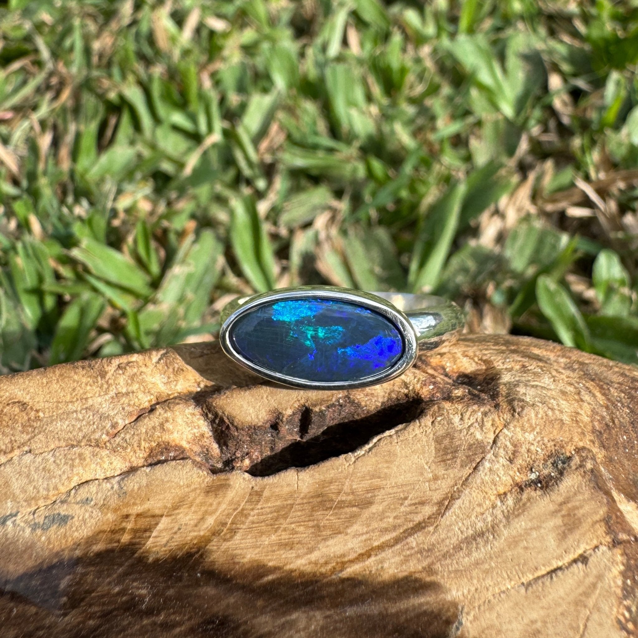 2ct Lightning Ridge Semi Black Opal Ring ~ 'Midnight at the Ridge' | 925 Sterling Silver | Solid Australian Opal