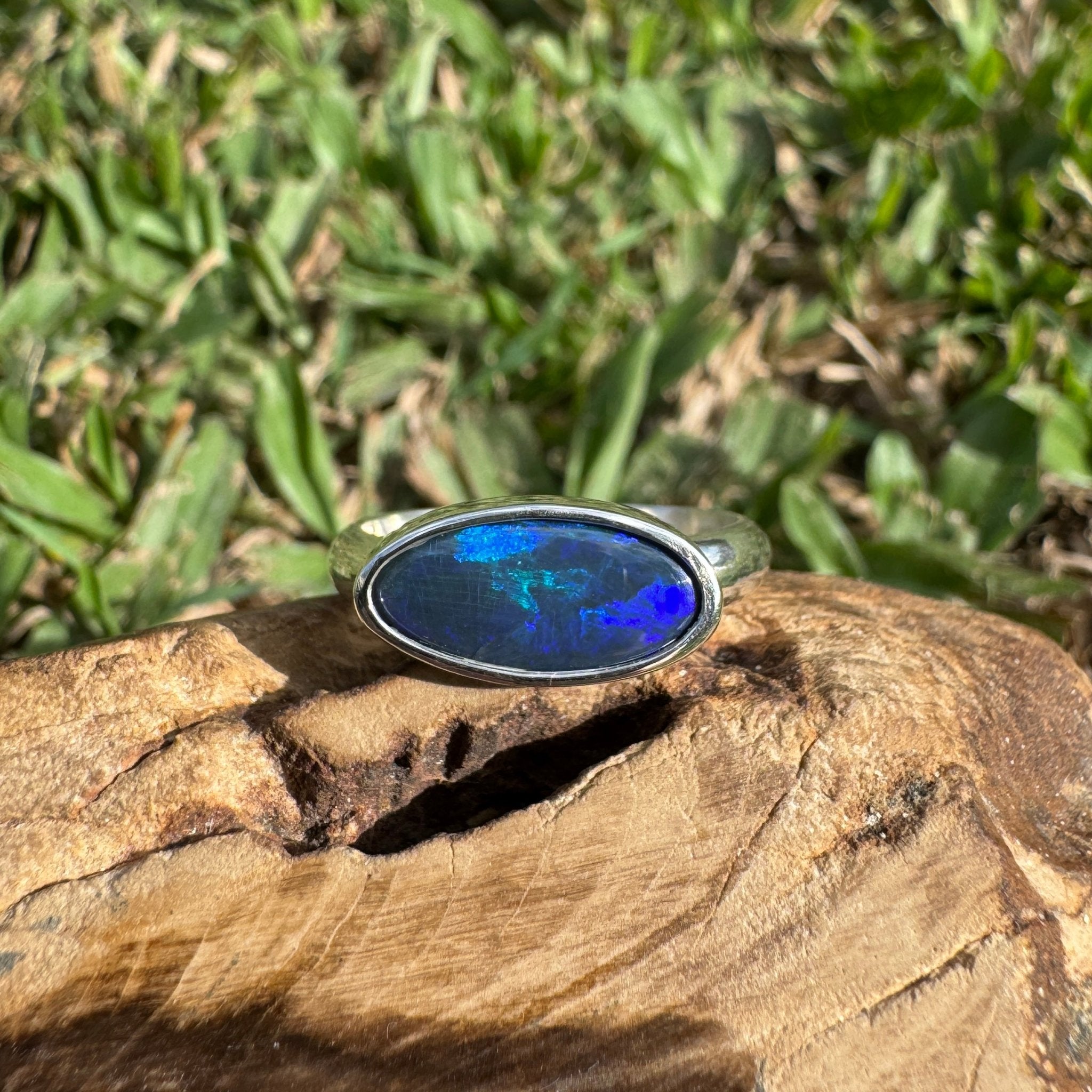 2ct Lightning Ridge Semi Black Opal Ring ~ 'Midnight at the Ridge' | 925 Sterling Silver | Solid Australian Opal