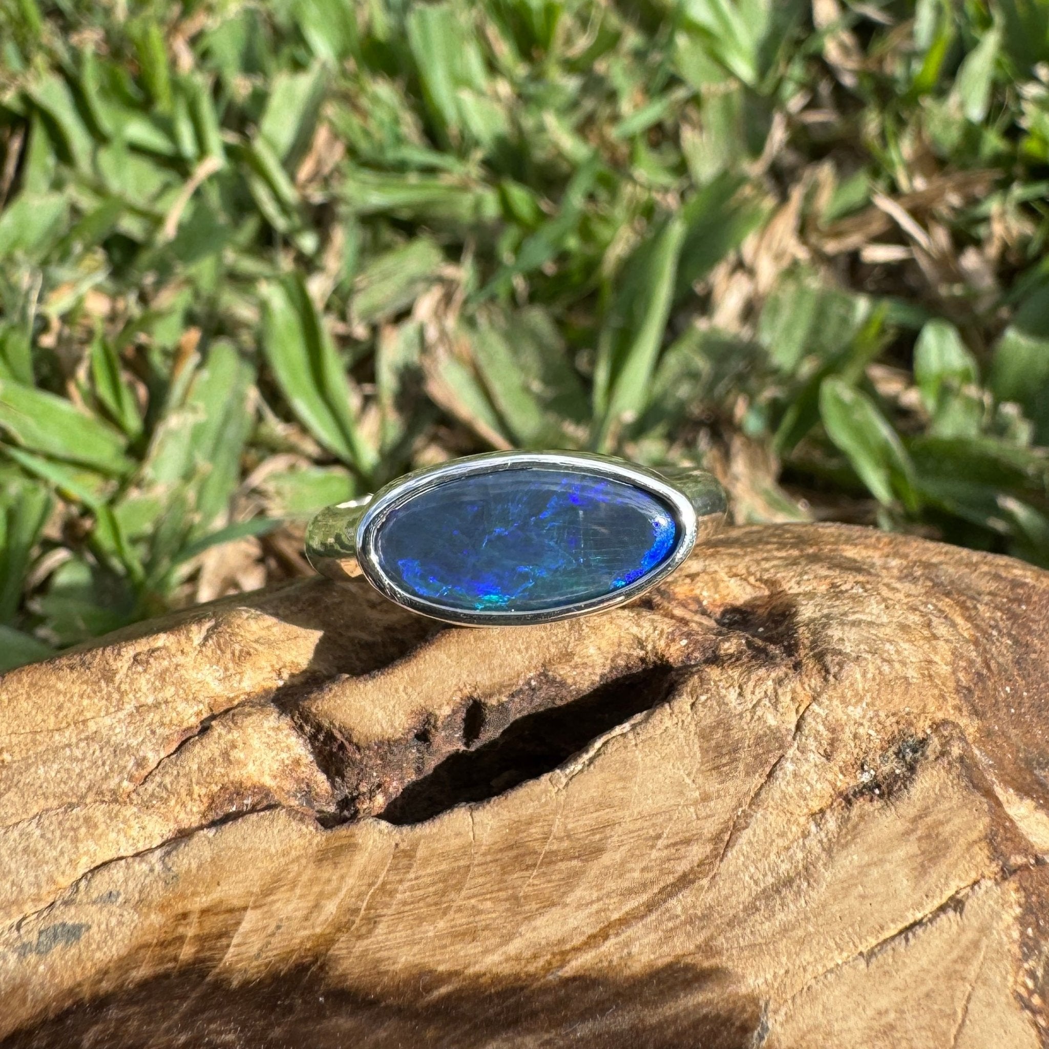 2ct Lightning Ridge Semi Black Opal Ring ~ 'Midnight at the Ridge' | 925 Sterling Silver | Solid Australian Opal