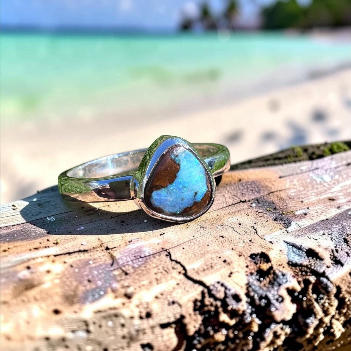 2ct Queensland Opal Ring ~ 'Carnarvon Gorge Greens' | 925 Sterling Silver | Solid Australian Opal