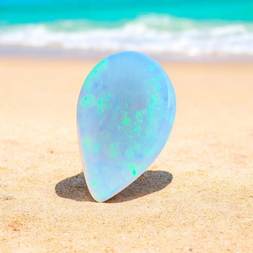 Iridescent blue opal gemstone.