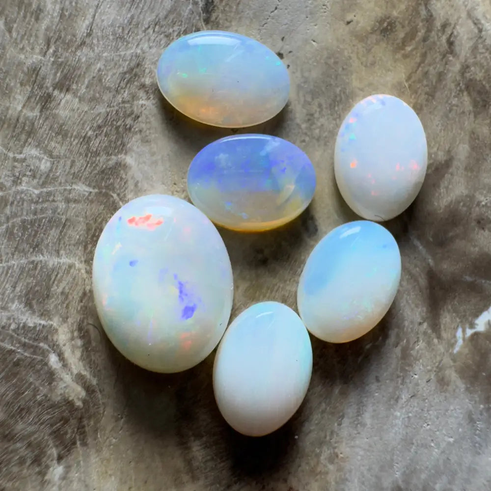Iridescent opal gemstones.