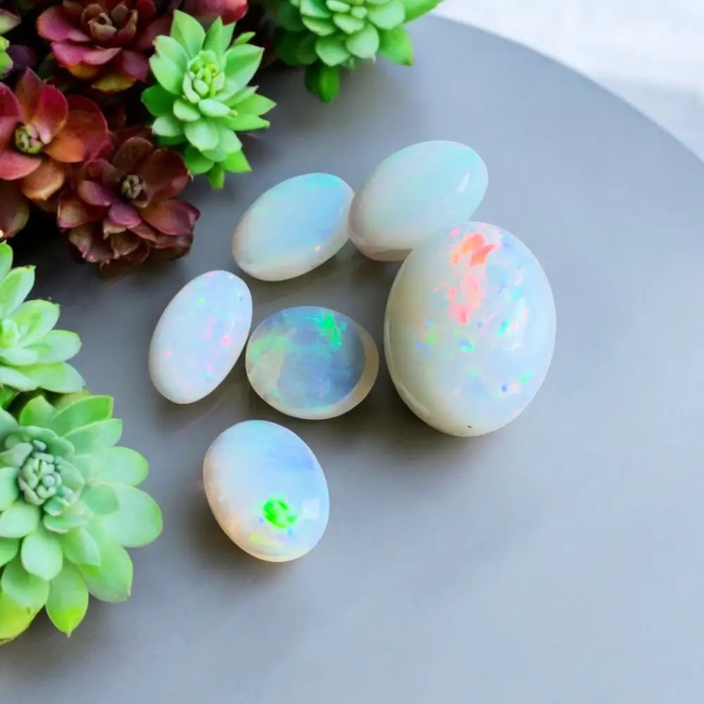 Opalescent gemstones with iridescent flashes.