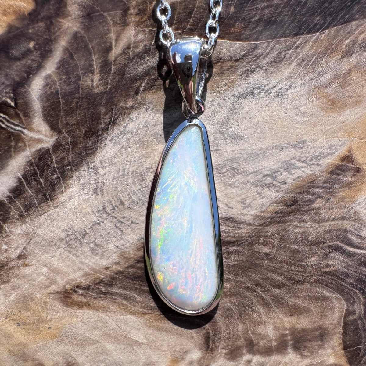 3.1ct Coober Pedy Opal Pendant Necklace ~ 'Kalbarri Flame' | 925 Sterling Silver | Solid Australian Opal