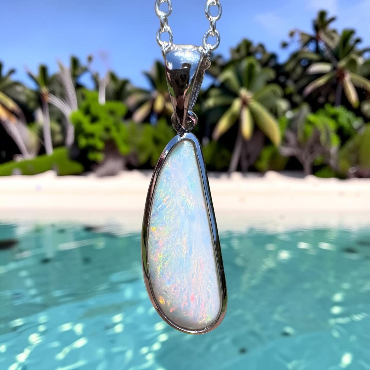 3.1ct Coober Pedy Opal Pendant Necklace ~ 'Kalbarri Flame' | 925 Sterling Silver | Solid Australian Opal