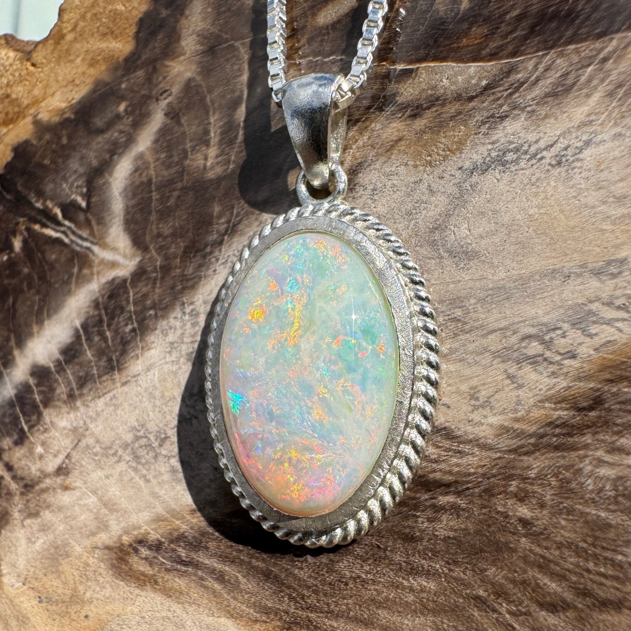 3.2ct Coober Pedy Opal Pendant Necklace ~ 'Broome Sunset Blaze' | 925 Sterling Silver | Solid Australian Opal