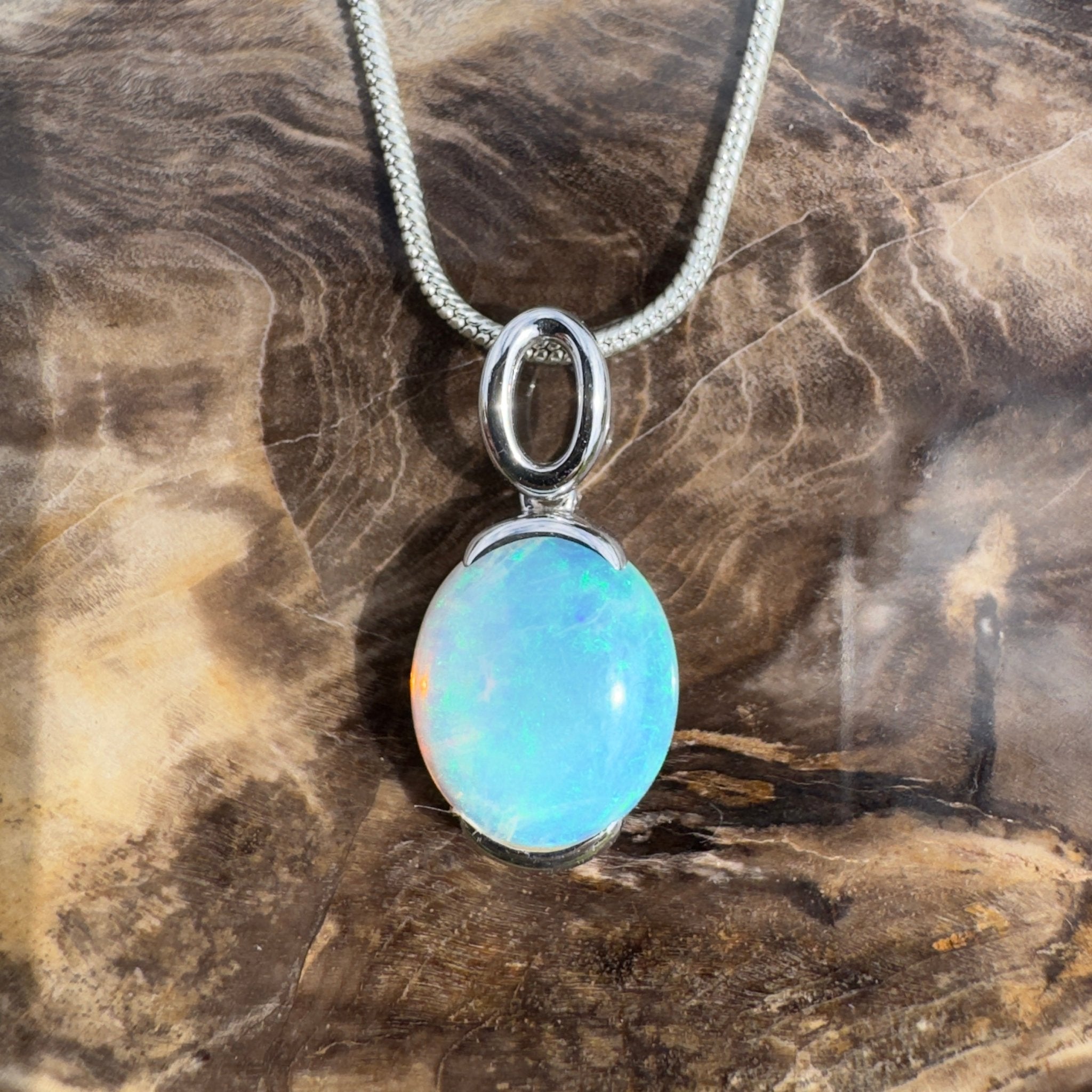 3.3ct Coober Pedy Crystal Opal Pendant Necklace ~ 'Hinchinbrook Veil' | 925 Sterling Silver | Solid Australian Opal