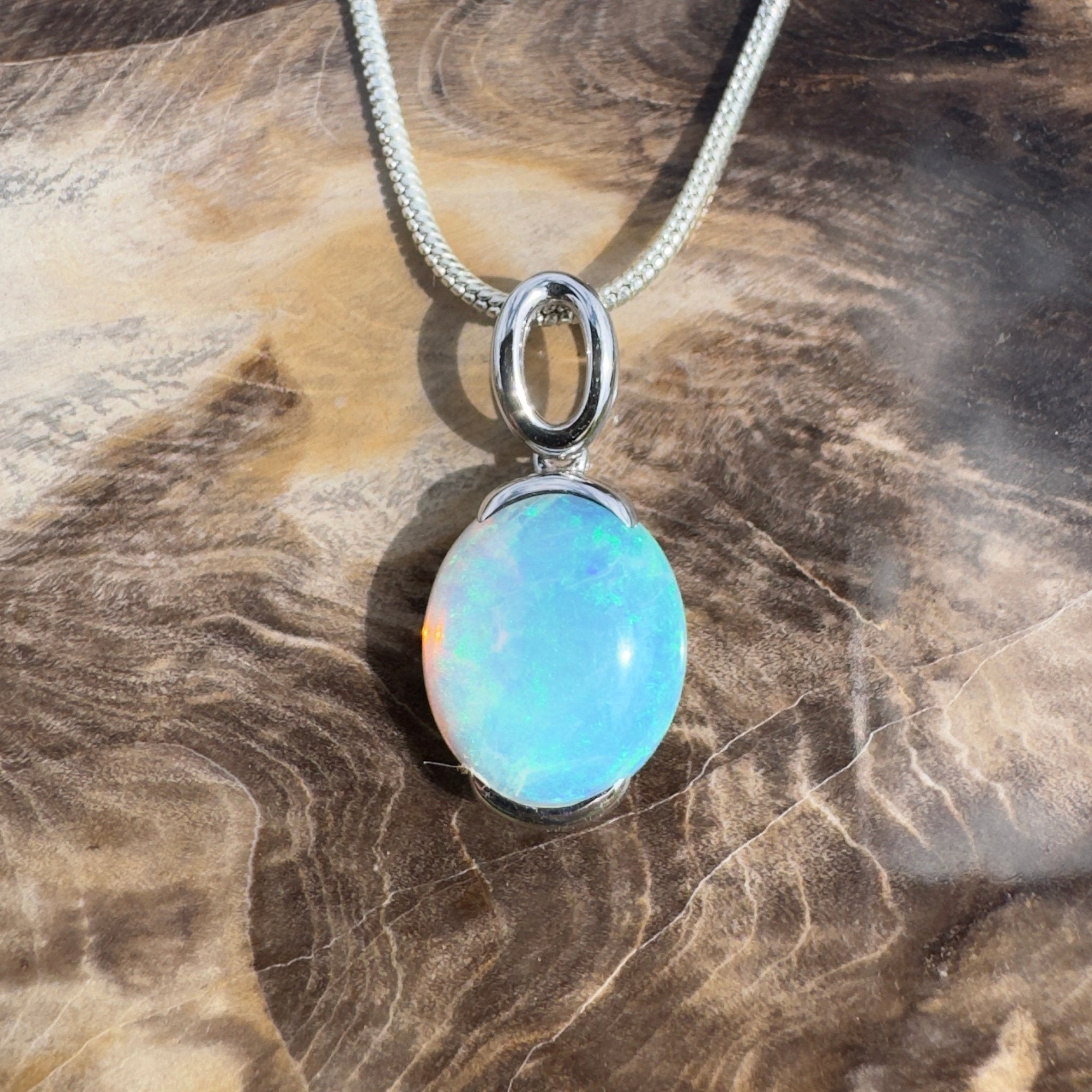 3.3ct Coober Pedy Crystal Opal Pendant Necklace ~ 'Hinchinbrook Veil' | 925 Sterling Silver | Solid Australian Opal