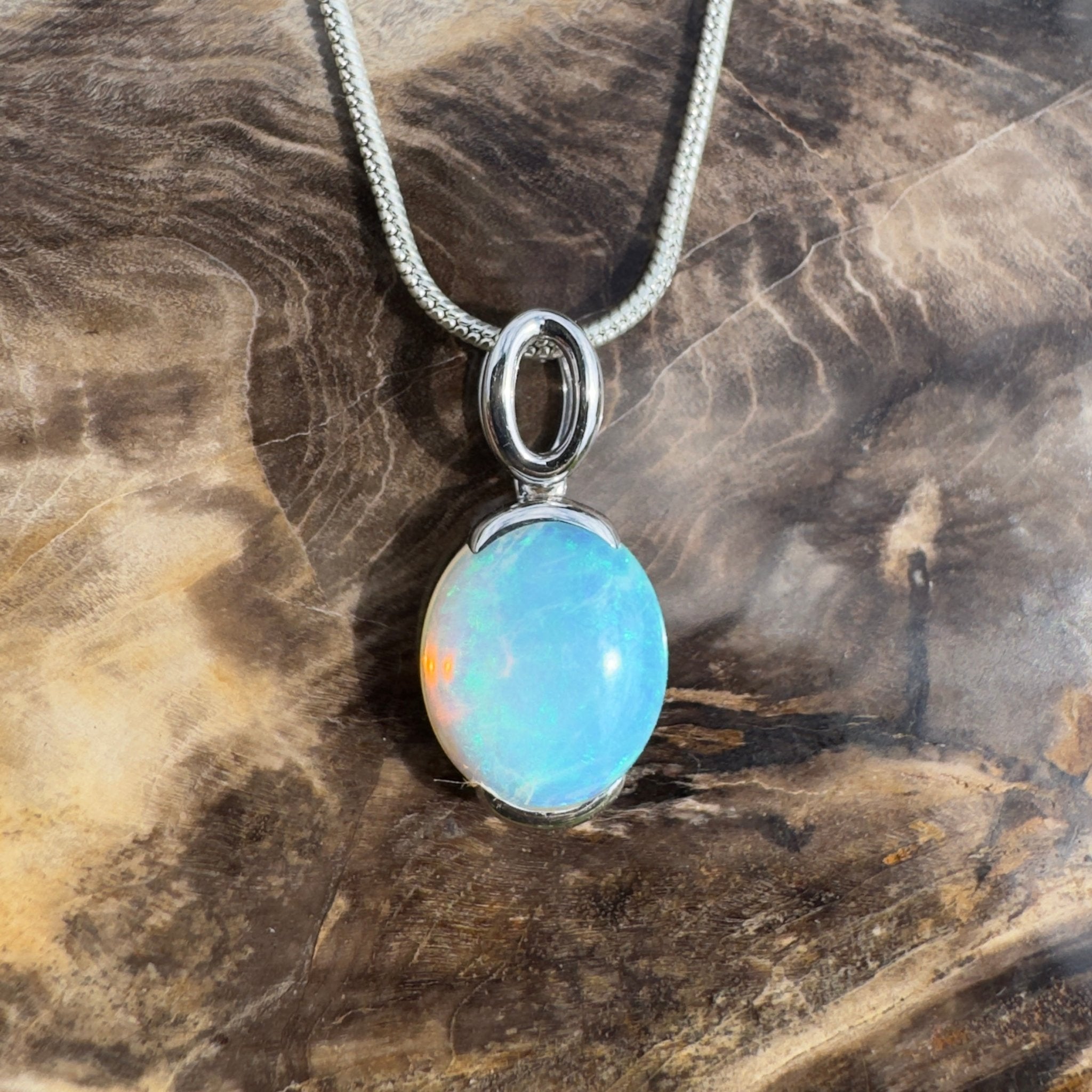 3.3ct Coober Pedy Crystal Opal Pendant Necklace ~ 'Hinchinbrook Veil' | 925 Sterling Silver | Solid Australian Opal